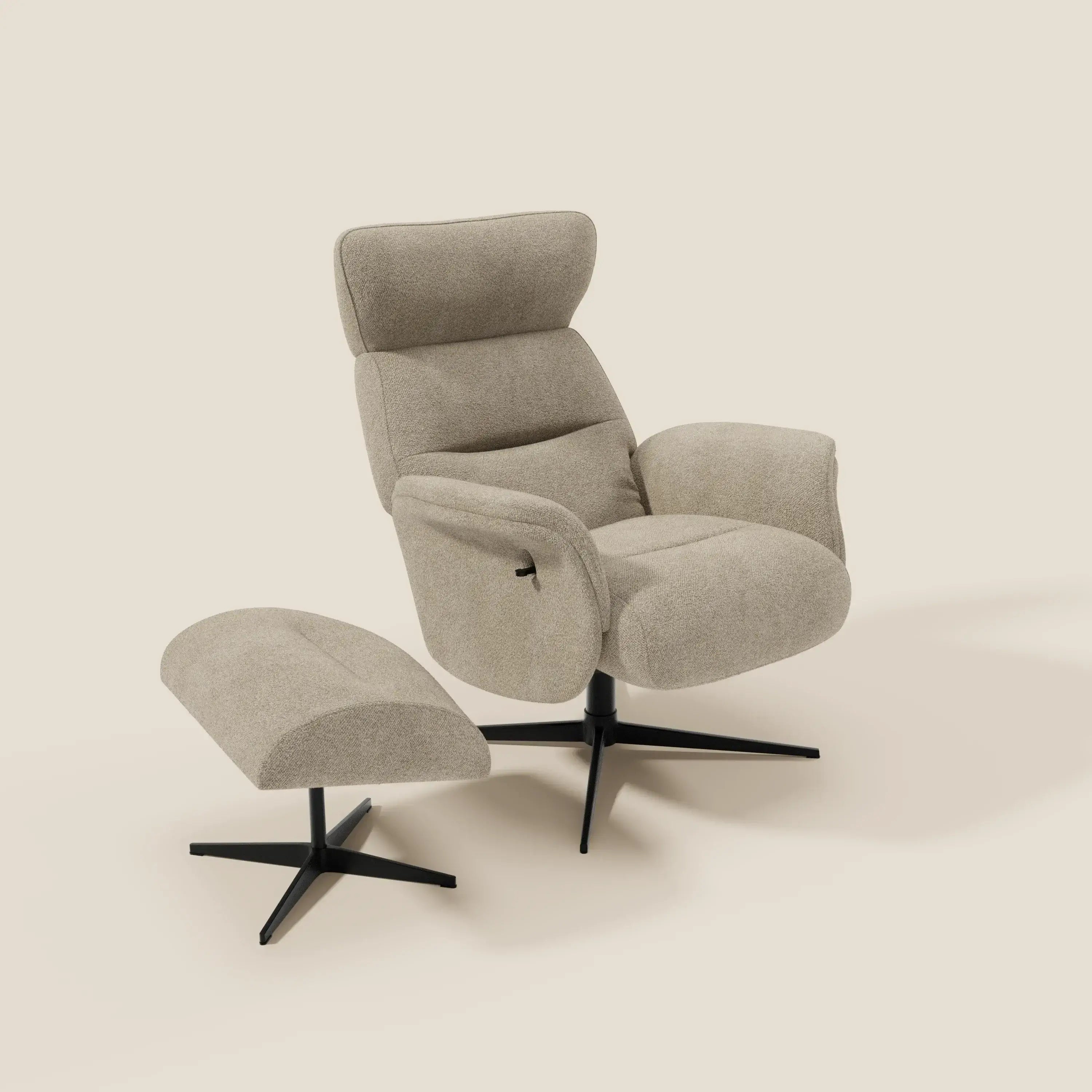 Lunor Relaxsessel mit Fußhocker aus wasserfestem Bouclé-Stoff T07