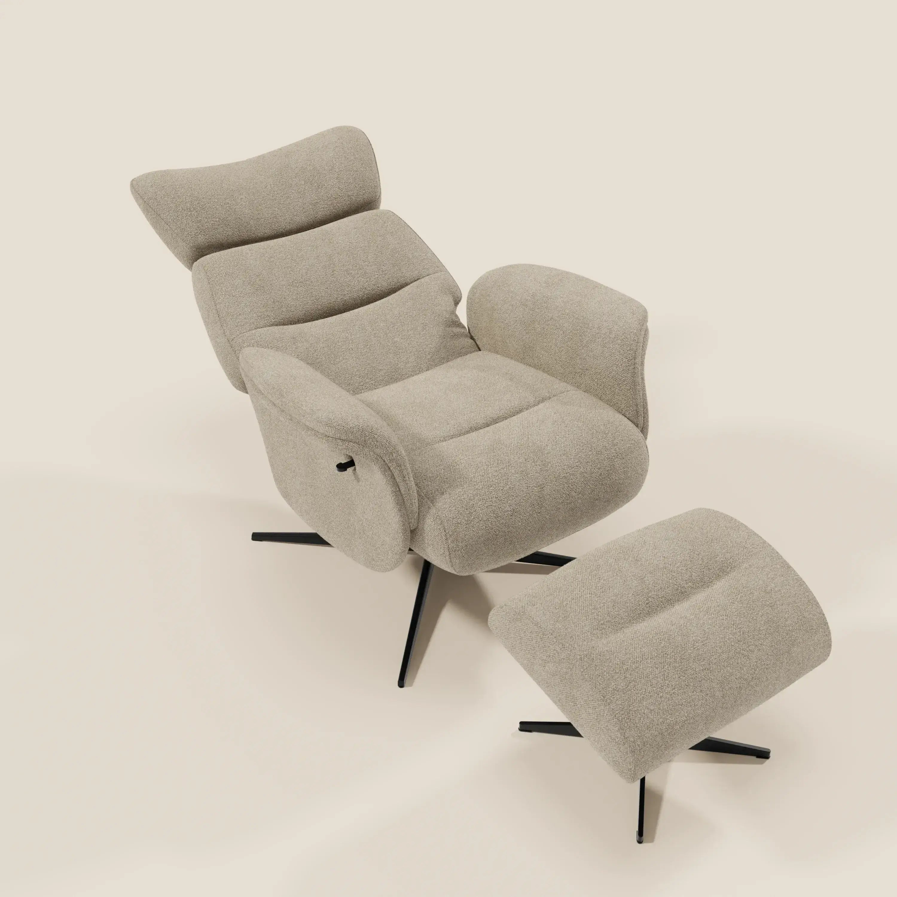 Lunor Relaxsessel mit Fußhocker aus wasserfestem Bouclé-Stoff T07