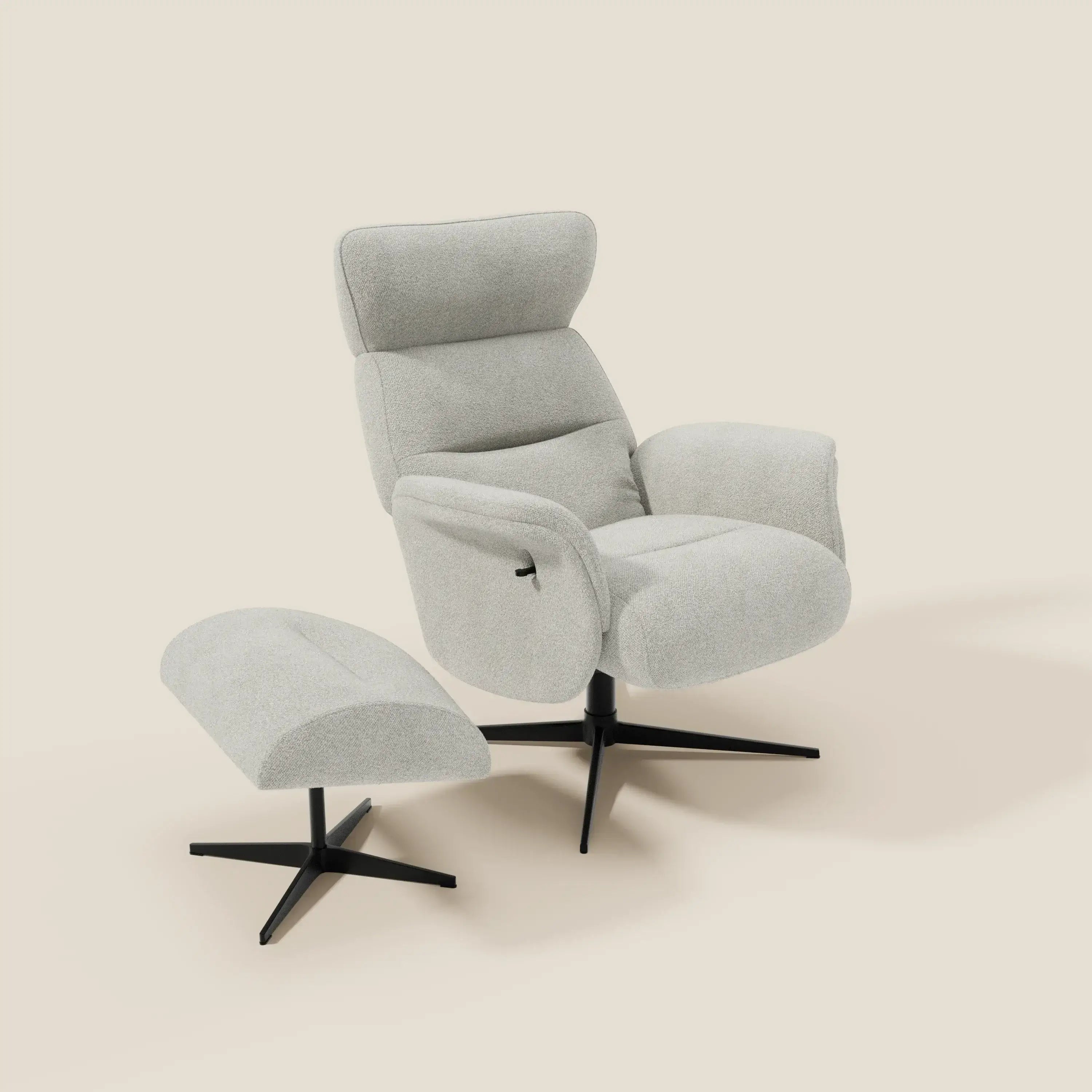 Lunor Relaxsessel mit Fußhocker aus wasserfestem Bouclé-Stoff T07