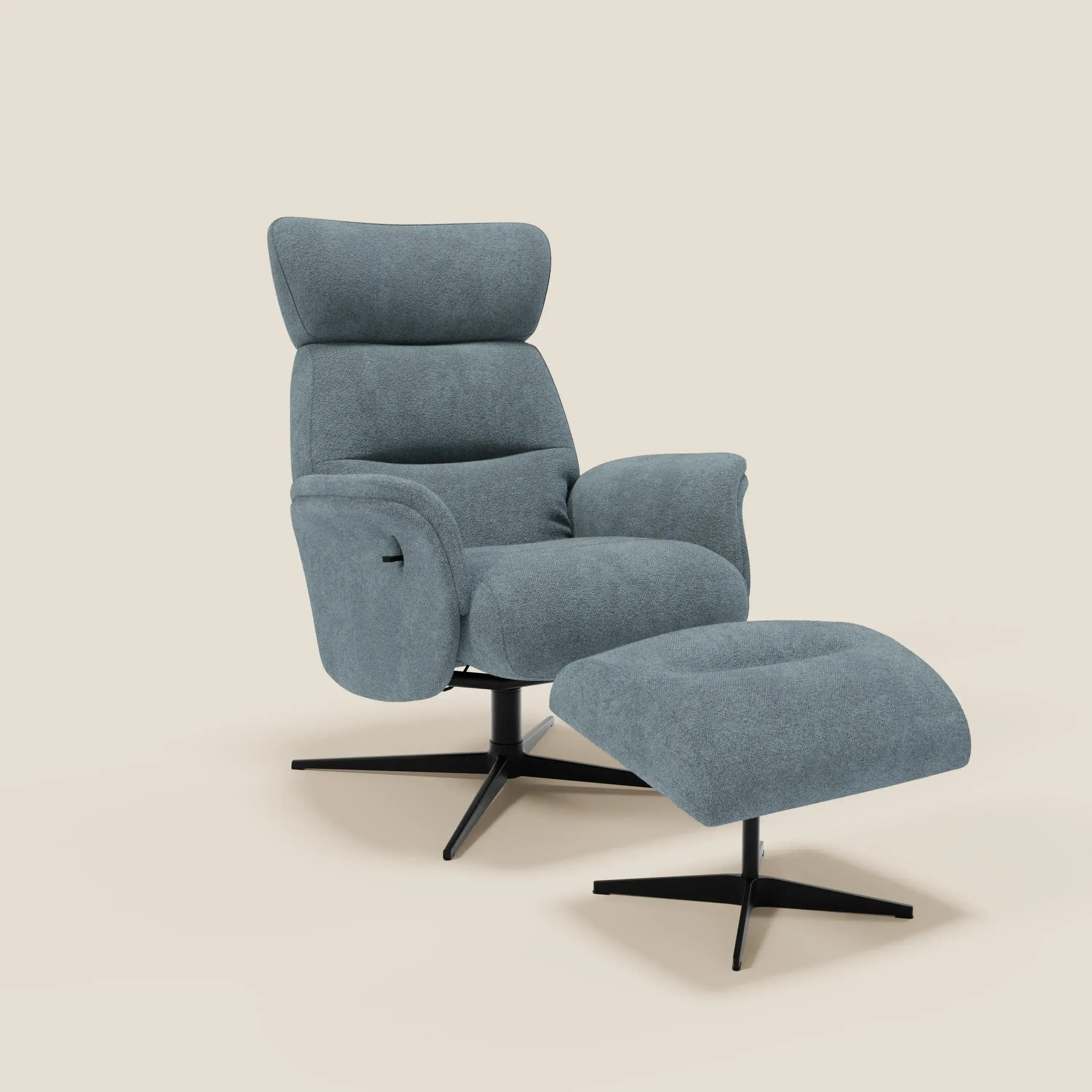 Lunor Relaxsessel mit Fußhocker aus wasserfestem Bouclé-Stoff T07