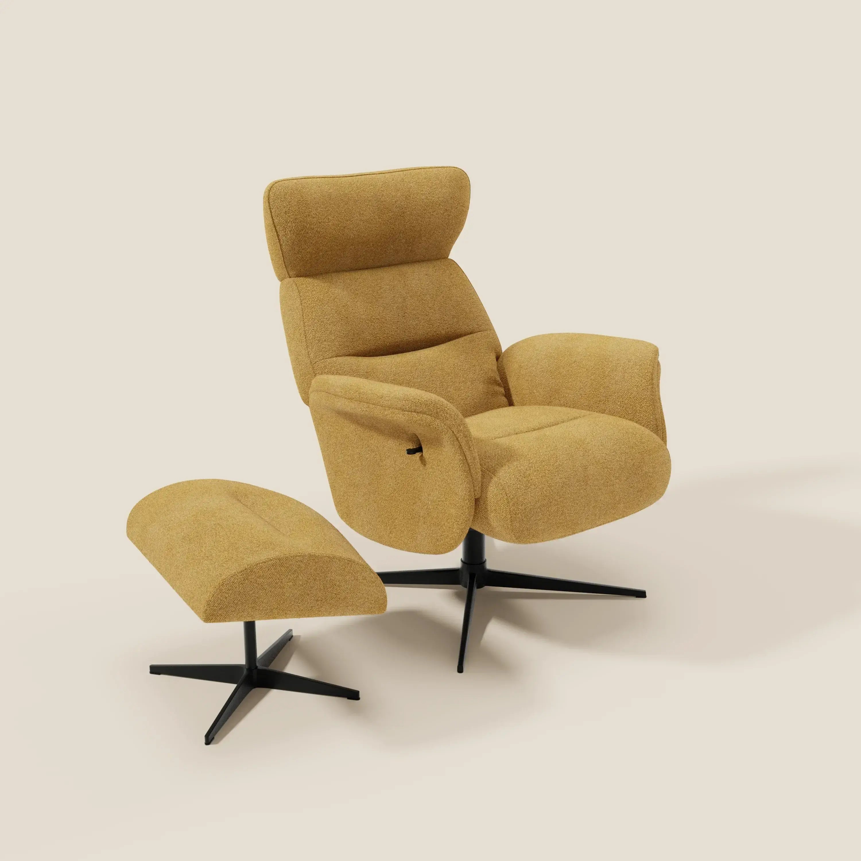 Lunor Relaxsessel mit Fußhocker aus wasserfestem Bouclé-Stoff T07