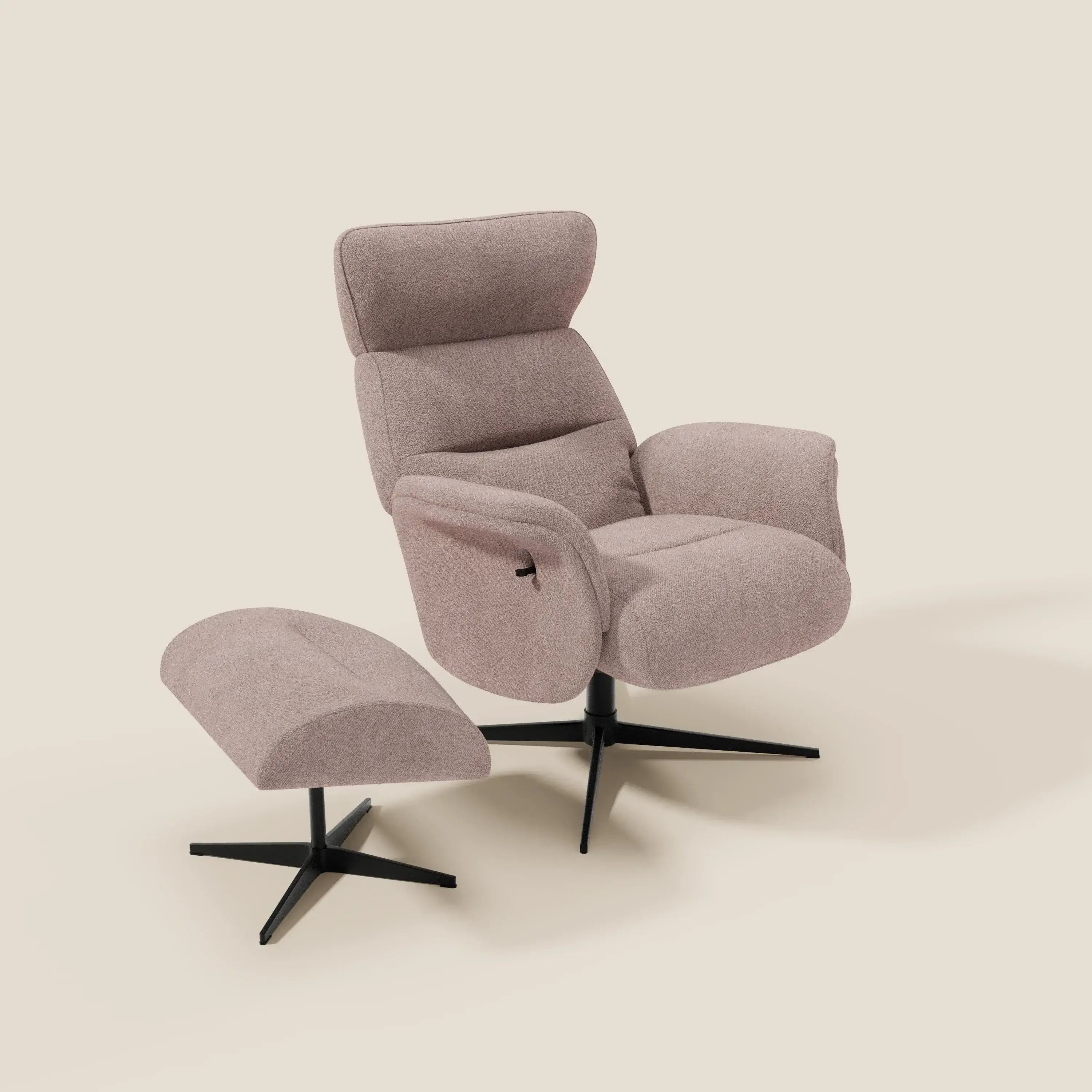 Lunor Relaxsessel mit Fußhocker aus wasserfestem Bouclé-Stoff T07