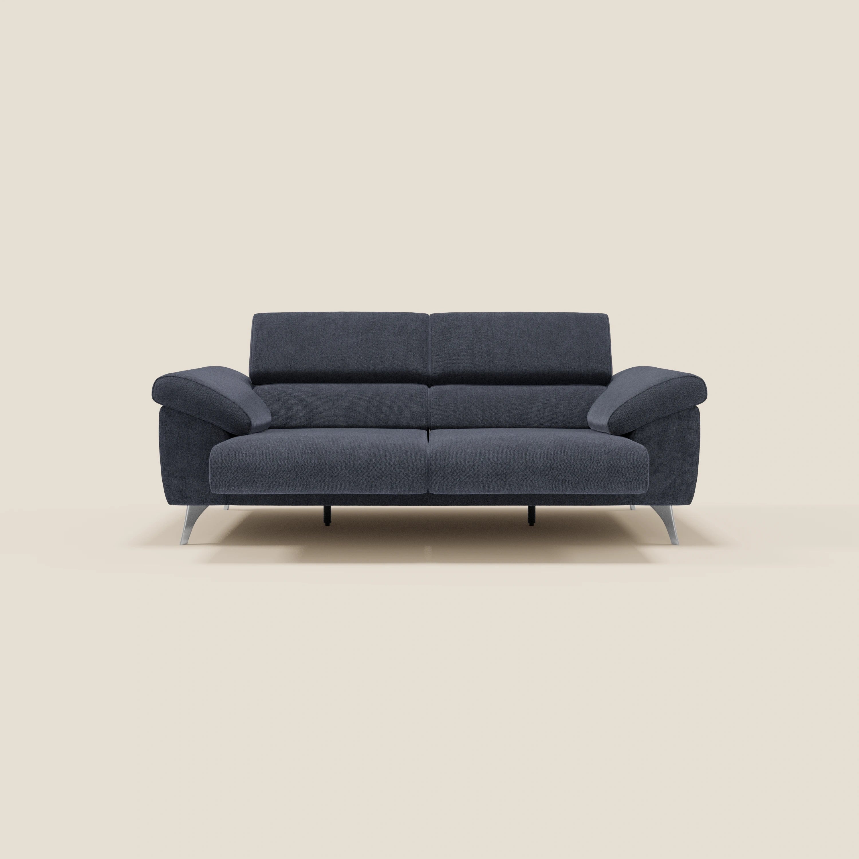 Donatello Sofa mit ausziehbaren Sitzen, Armlehnen mit Staufach und verstellbaren Kopfstützen aus abwaschbarem Stoff T23 Schieferblau