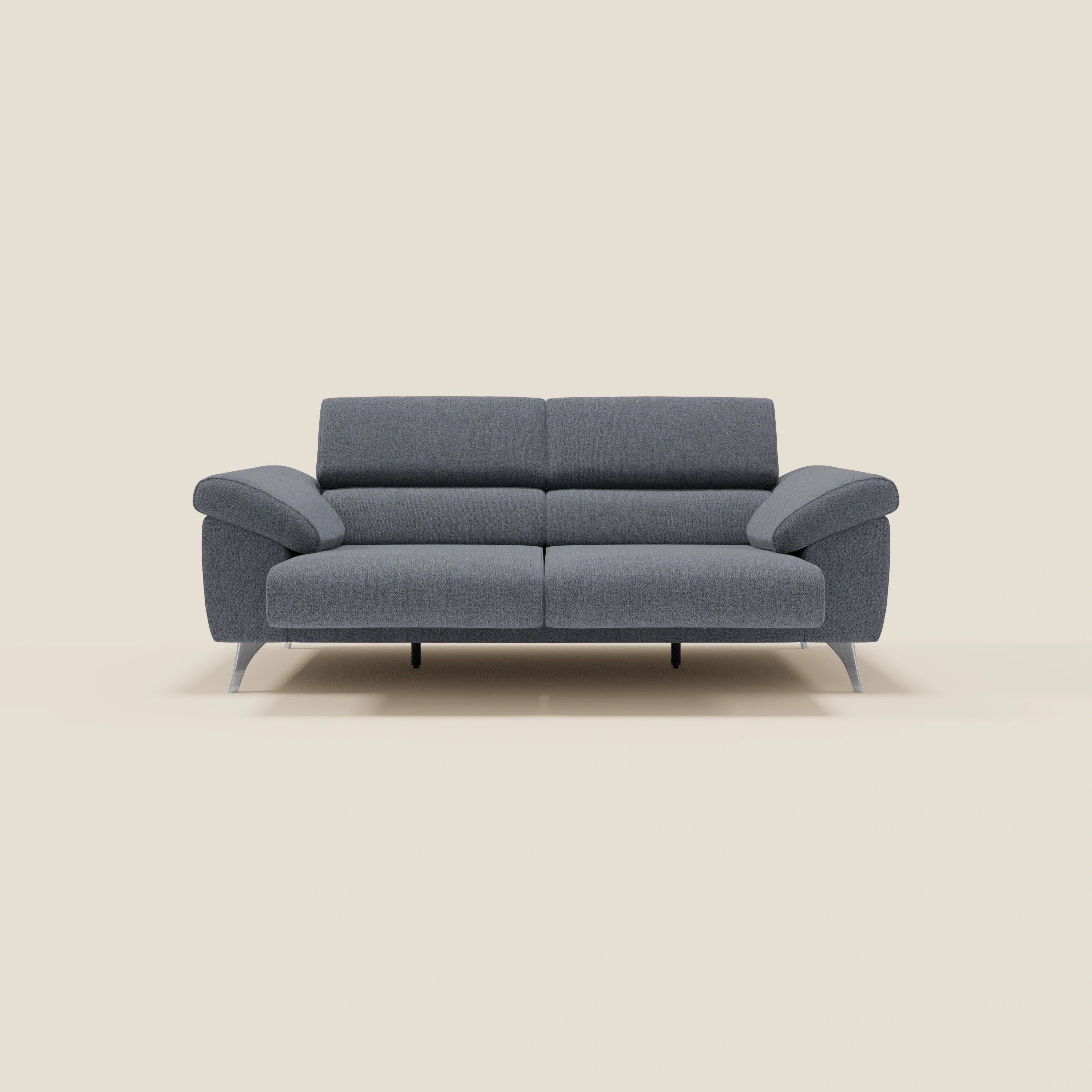 Donatello Sofa mit ausziehbaren Sitzen, Armlehnen mit Staufach und verstellbaren Kopfstützen aus abwaschbarem Stoff T23 Graphitblau