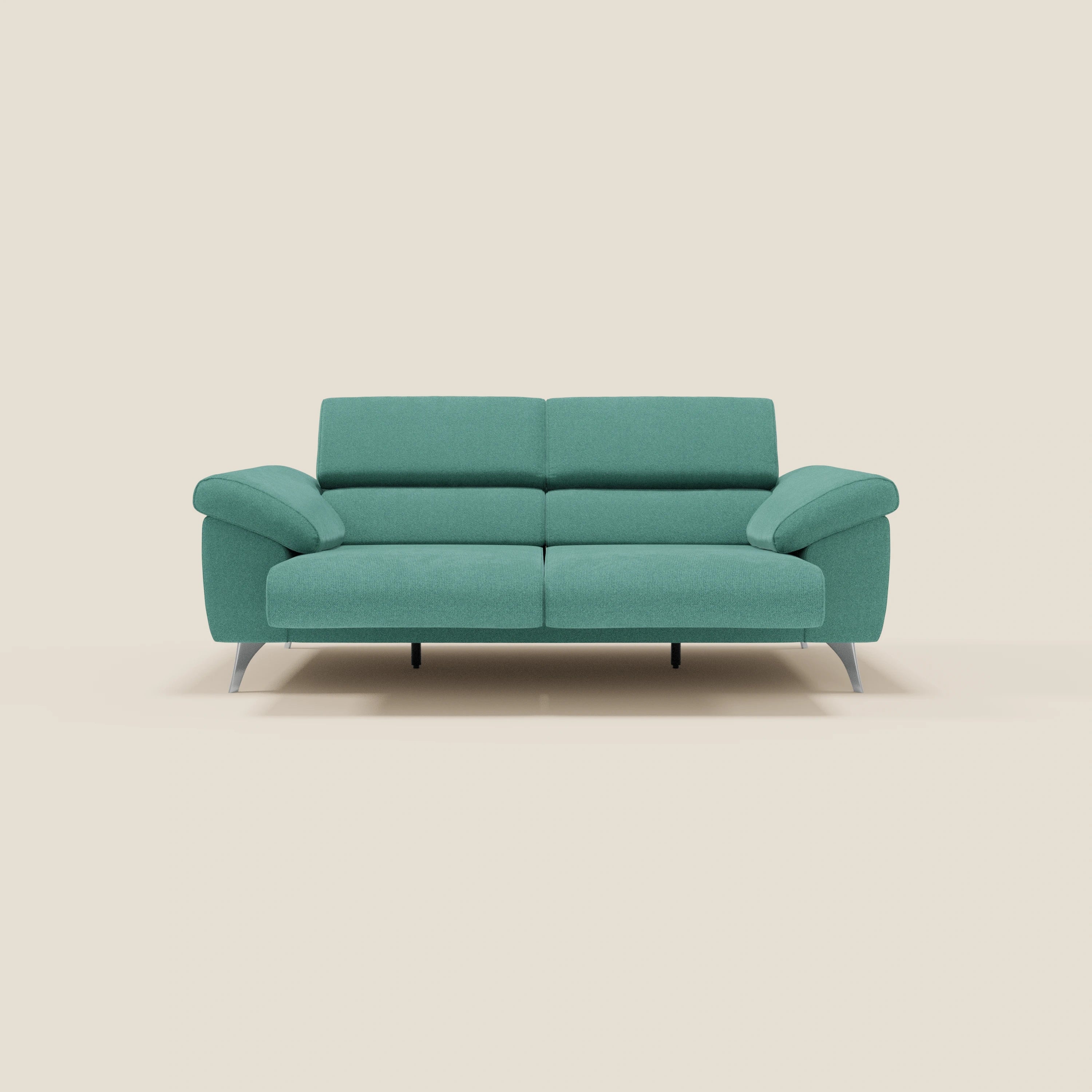 Donatello Sofa mit ausziehbaren Sitzen, Armlehnen mit Staufach und verstellbaren Kopfstützen aus abwaschbarem Stoff T23 Aquamarin