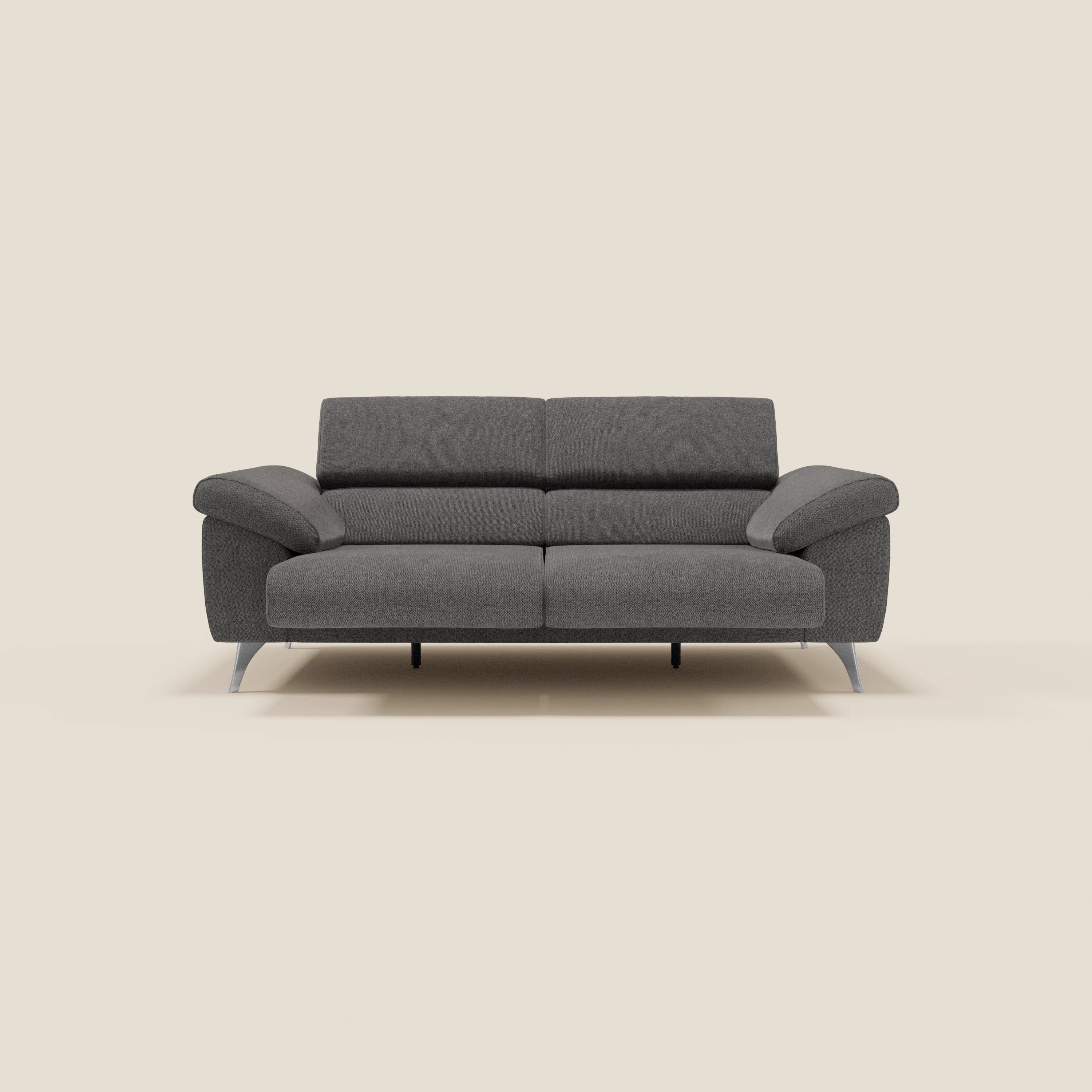 Donatello Sofa mit ausziehbaren Sitzen, Armlehnen mit Staufach und verstellbaren Kopfstützen aus abwaschbarem Stoff T23 Anthrazit