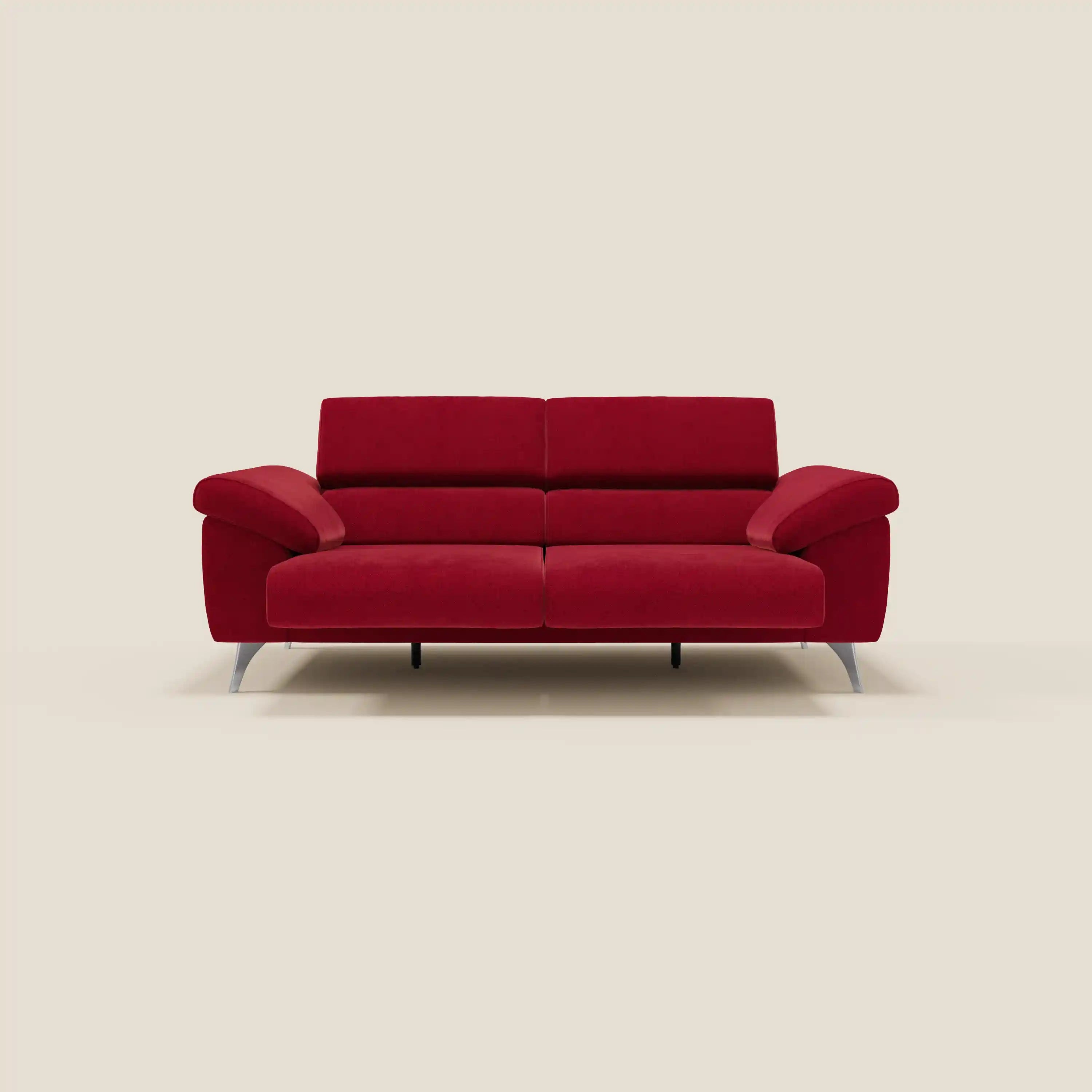 Donatello Sofa mit ausziehbaren Sitzen, Armlehnen mit Staufach und verstellbaren Kopfstützen aus abwaschbarem Stoff T23 Burgunder