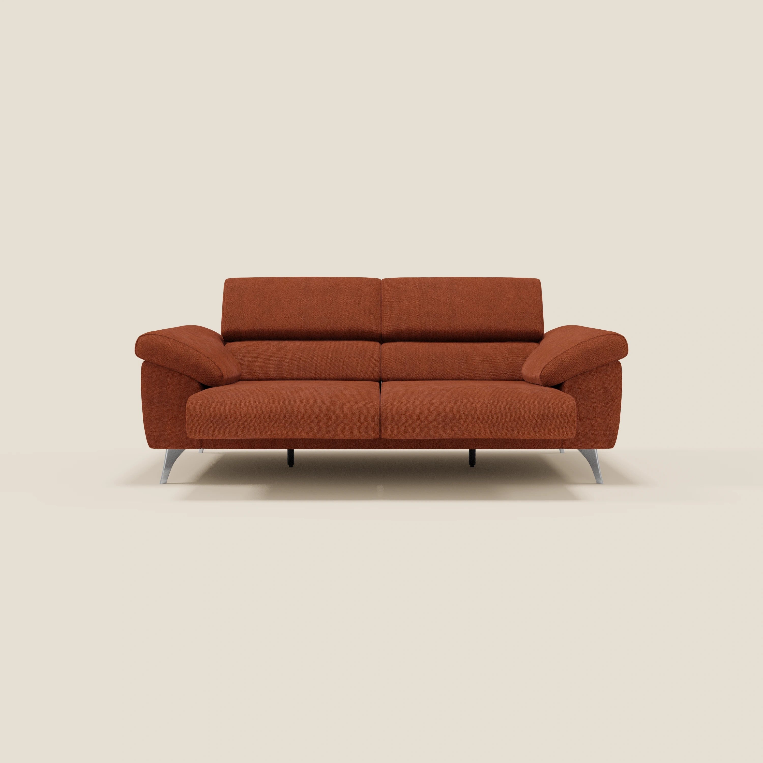 Donatello Sofa mit ausziehbaren Sitzen, Armlehnen mit Staufach und verstellbaren Kopfstützen aus abwaschbarem Stoff T23 rostrot