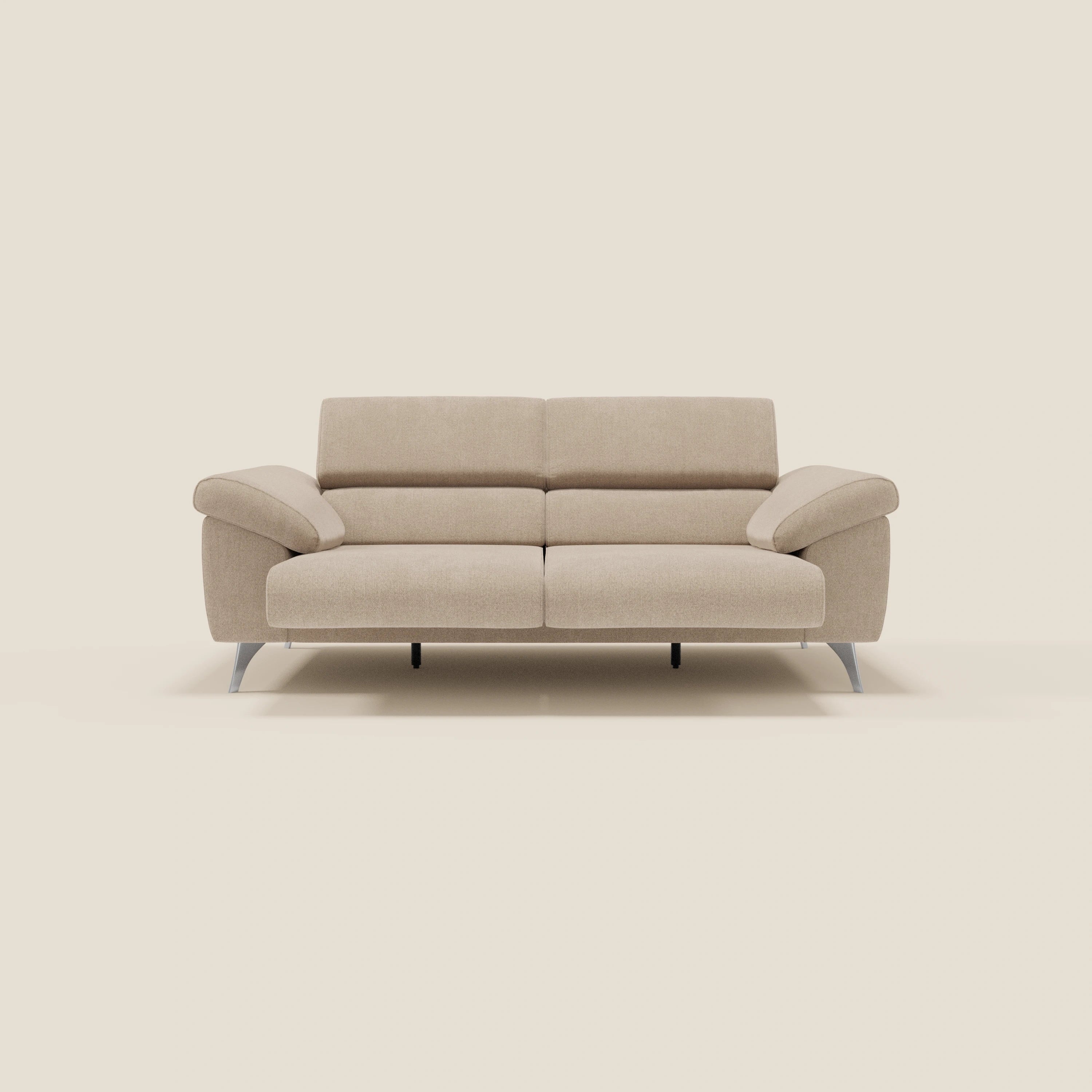 Donatello Sofa mit ausziehbaren Sitzen, Armlehnen mit Staufach und verstellbaren Kopfstützen aus abwaschbarem Stoff T23 Beige