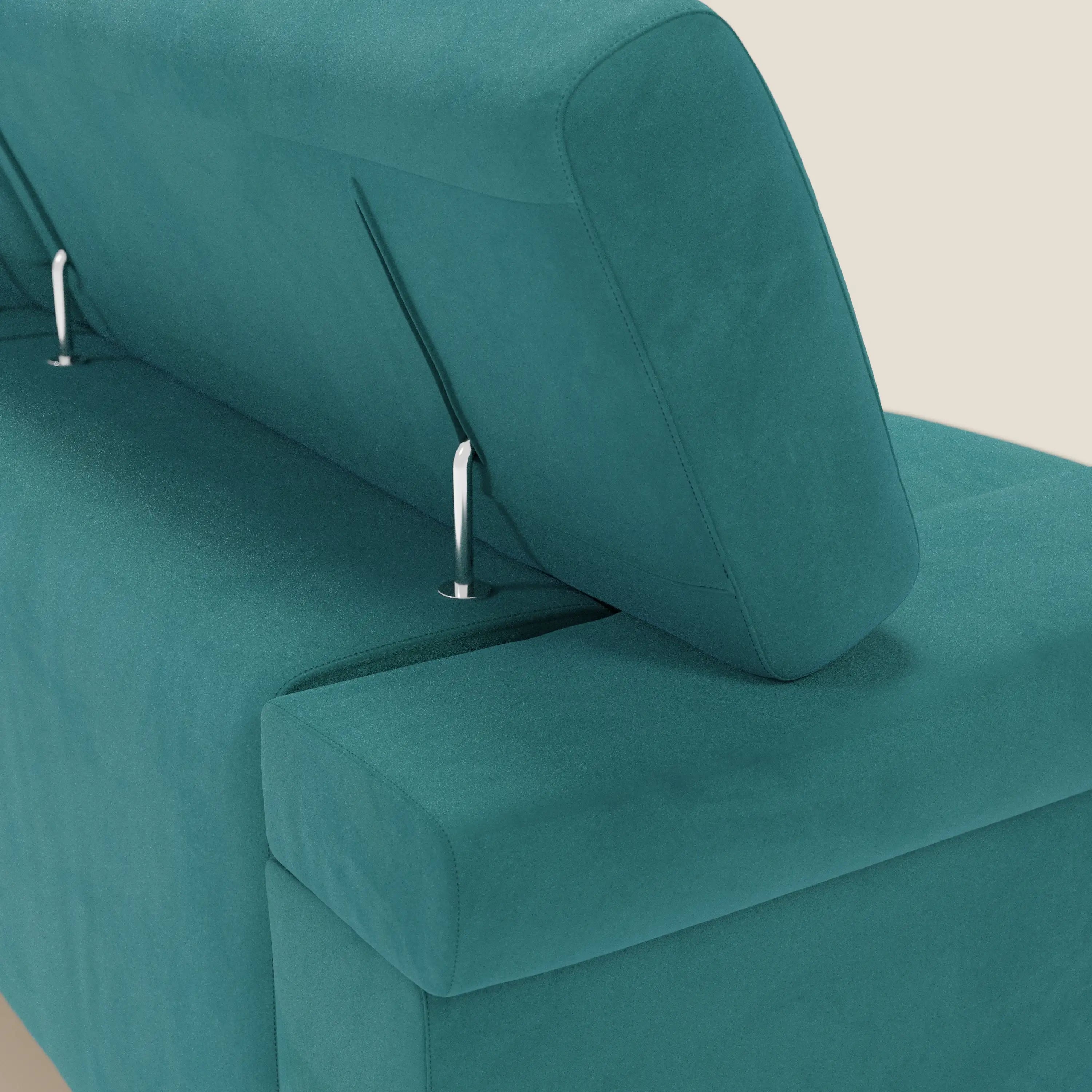 Raffaello Sofa mit 3 ausziehbaren Sitzen und verstellbaren Kopfstützen aus waschbarer Mikrofaser T11 petrol