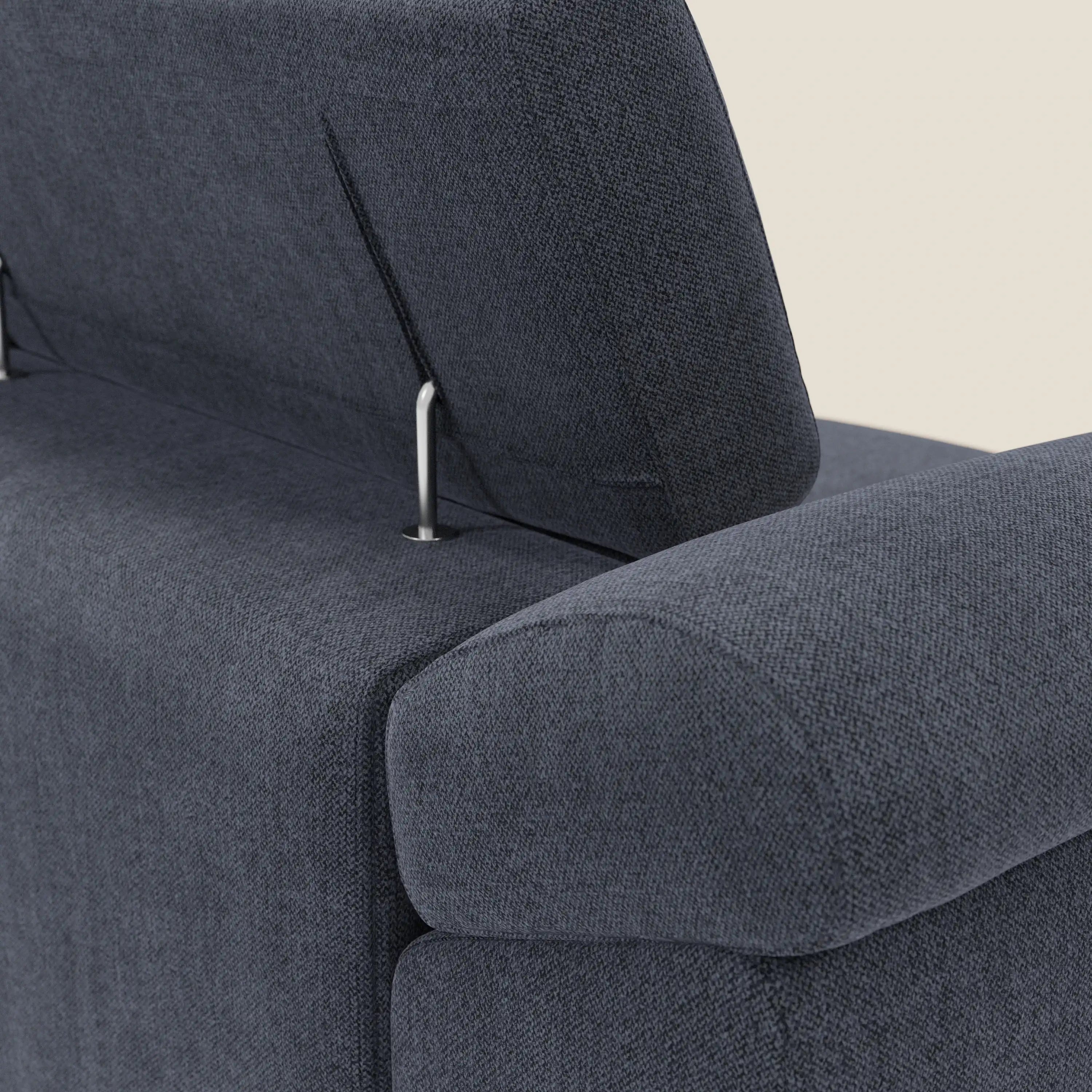 Donatello Sofa mit 3 ausziehbaren Sitzen, Armlehnen mit Staufach und verstellbaren Kopfstützen aus abwaschbarem Stoff T23 schieferblau