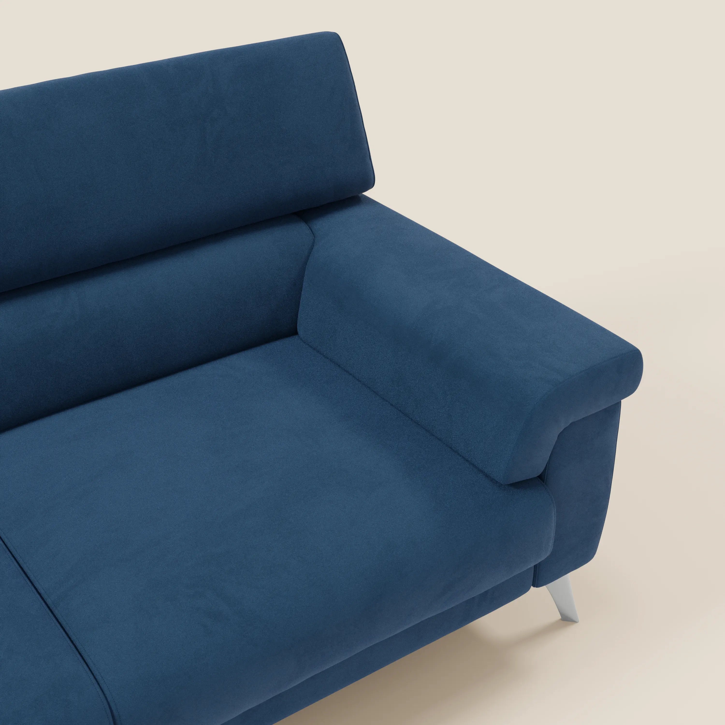 Raffaello Sofa mit ausziehbaren Sitzen und verstellbaren Kopfstützen aus abwaschbarer Mikrofaser T11 blau