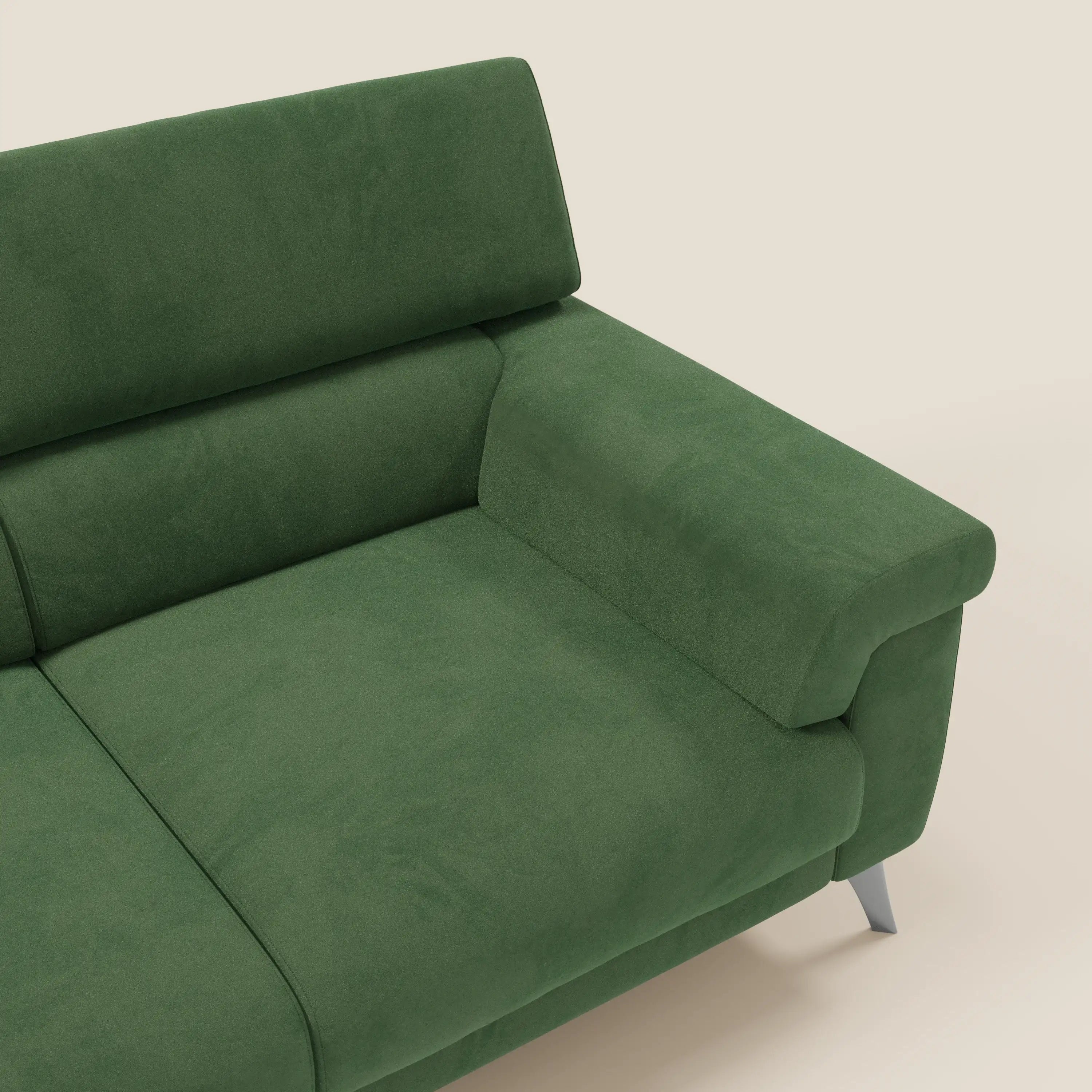 Raffaello Sofa mit 3 ausziehbaren Sitzen und verstellbaren Kopfstützen aus waschbarer Mikrofaser T11 grün