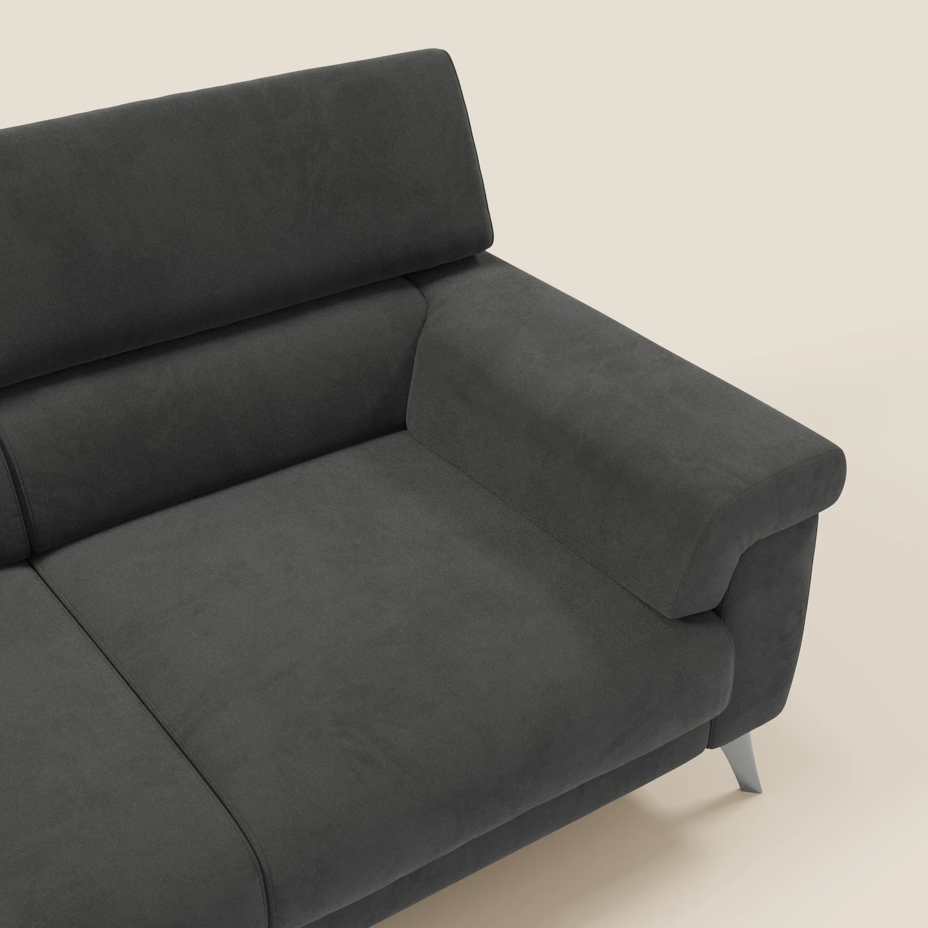 Raffaello Sofa mit 3 ausziehbaren Sitzen und verstellbaren Kopfstützen aus waschbarer Mikrofaser T11 schwarz