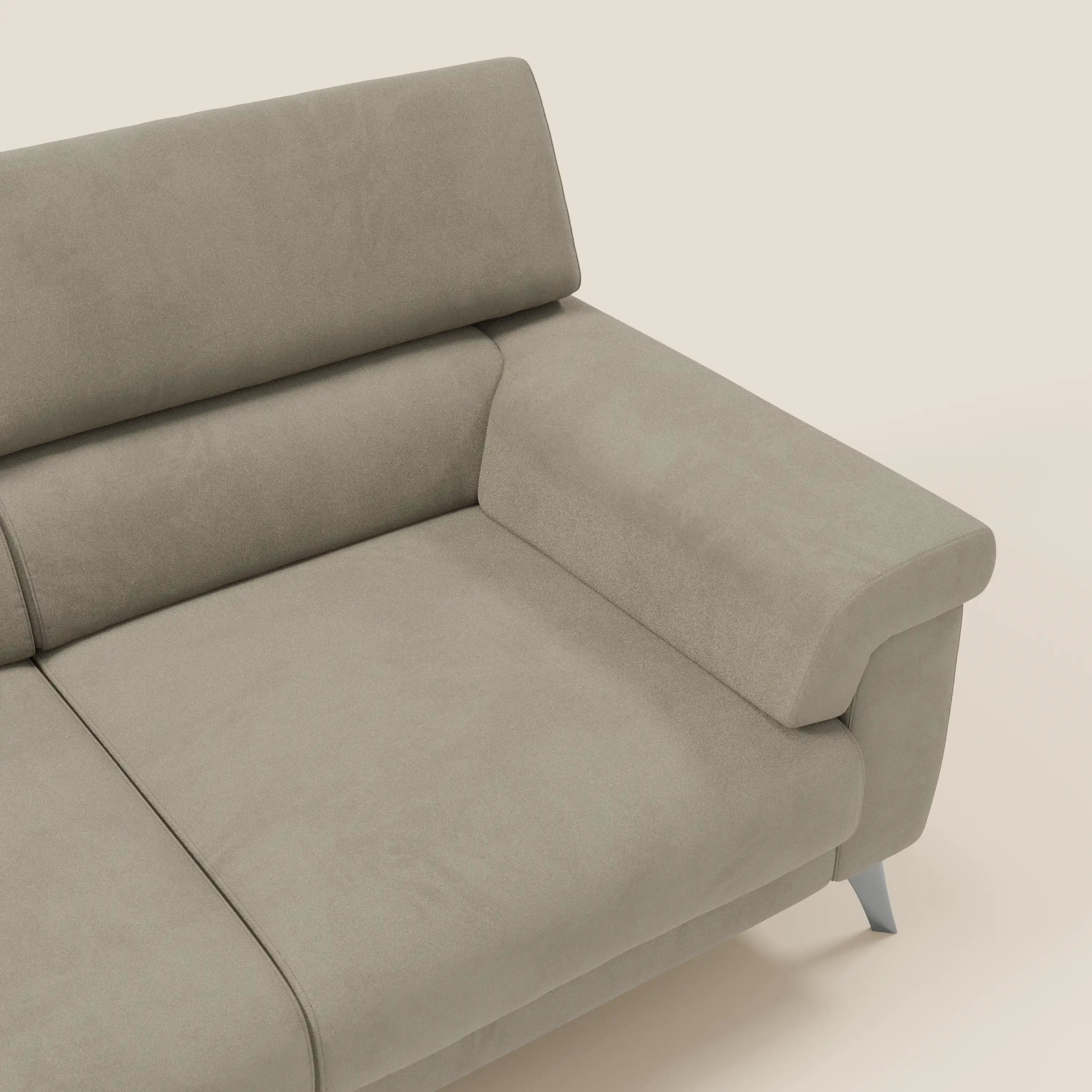 Raffaello Sofa mit 3 ausziehbaren Sitzen und verstellbaren Kopfstützen aus waschbarer Mikrofaser T11 graubeige