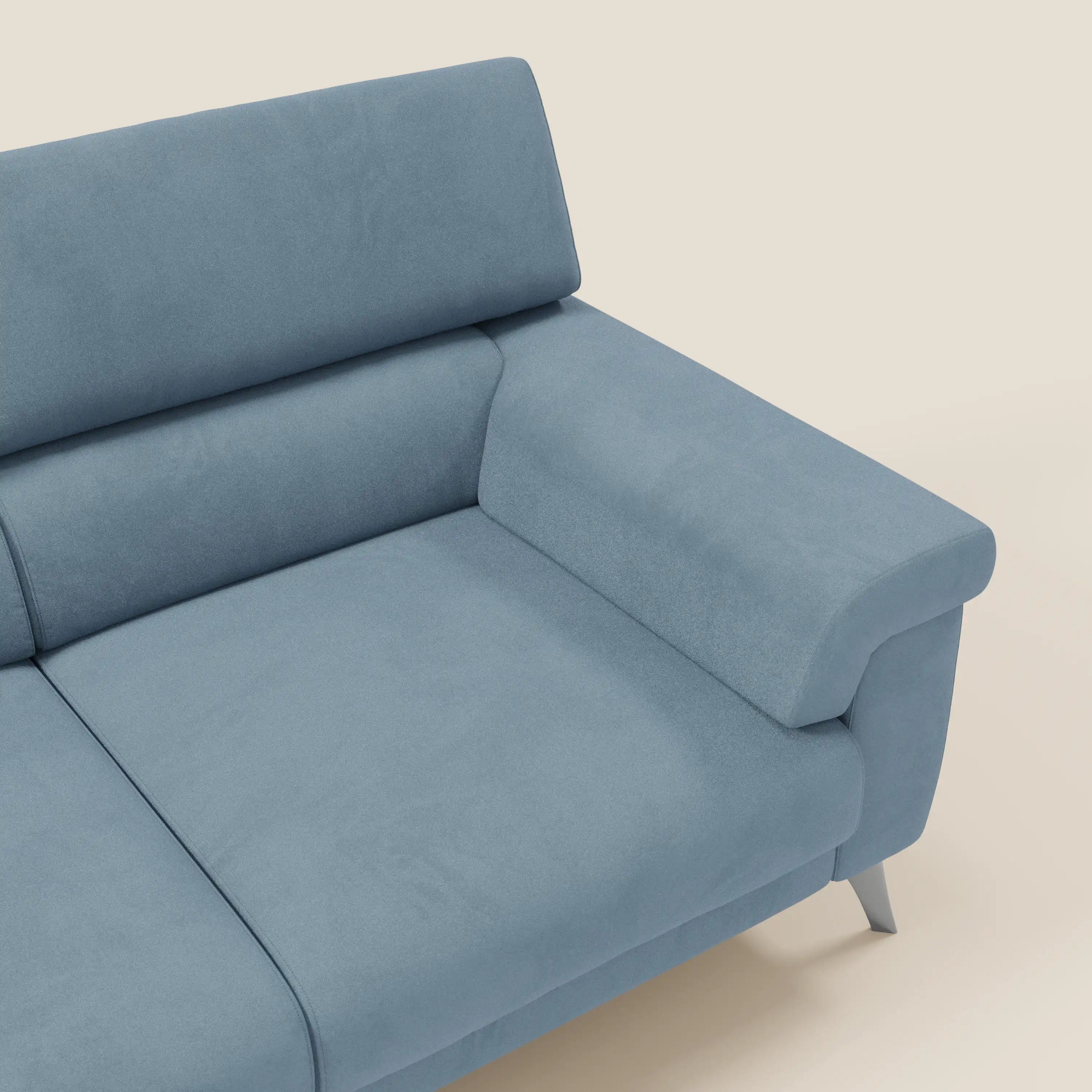 Raffaello Sofa mit 3 ausziehbaren Sitzen und verstellbaren Kopfstützen aus waschbarer Mikrofaser T11 baby blau