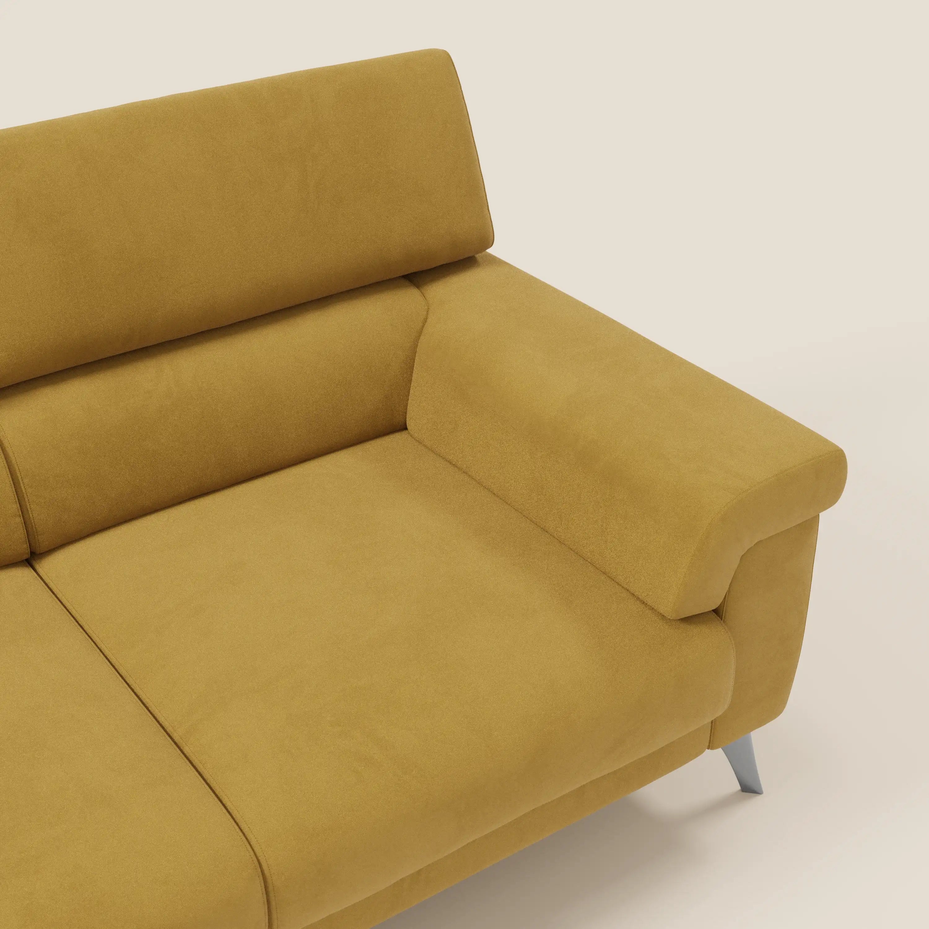 Raffaello Sofa mit 3 ausziehbaren Sitzen und verstellbaren Kopfstützen aus waschbarer Mikrofaser T11 gelb