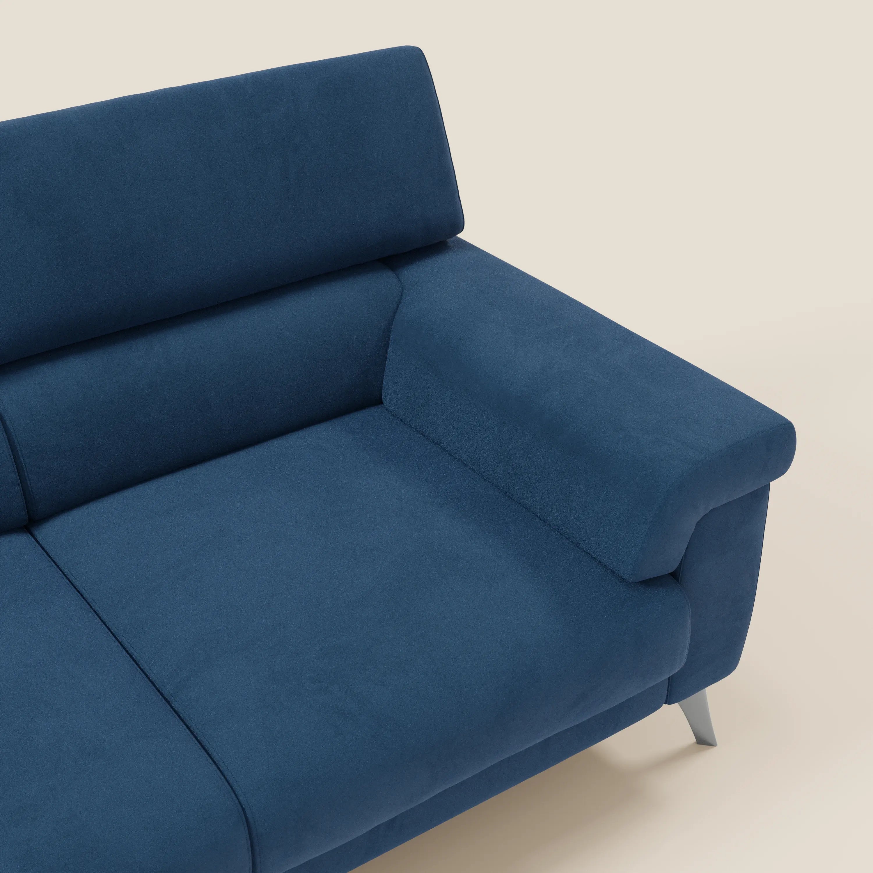 Raffaello Sofa mit 3 ausziehbaren Sitzen und verstellbaren Kopfstützen aus waschbarer Mikrofaser T11 blau