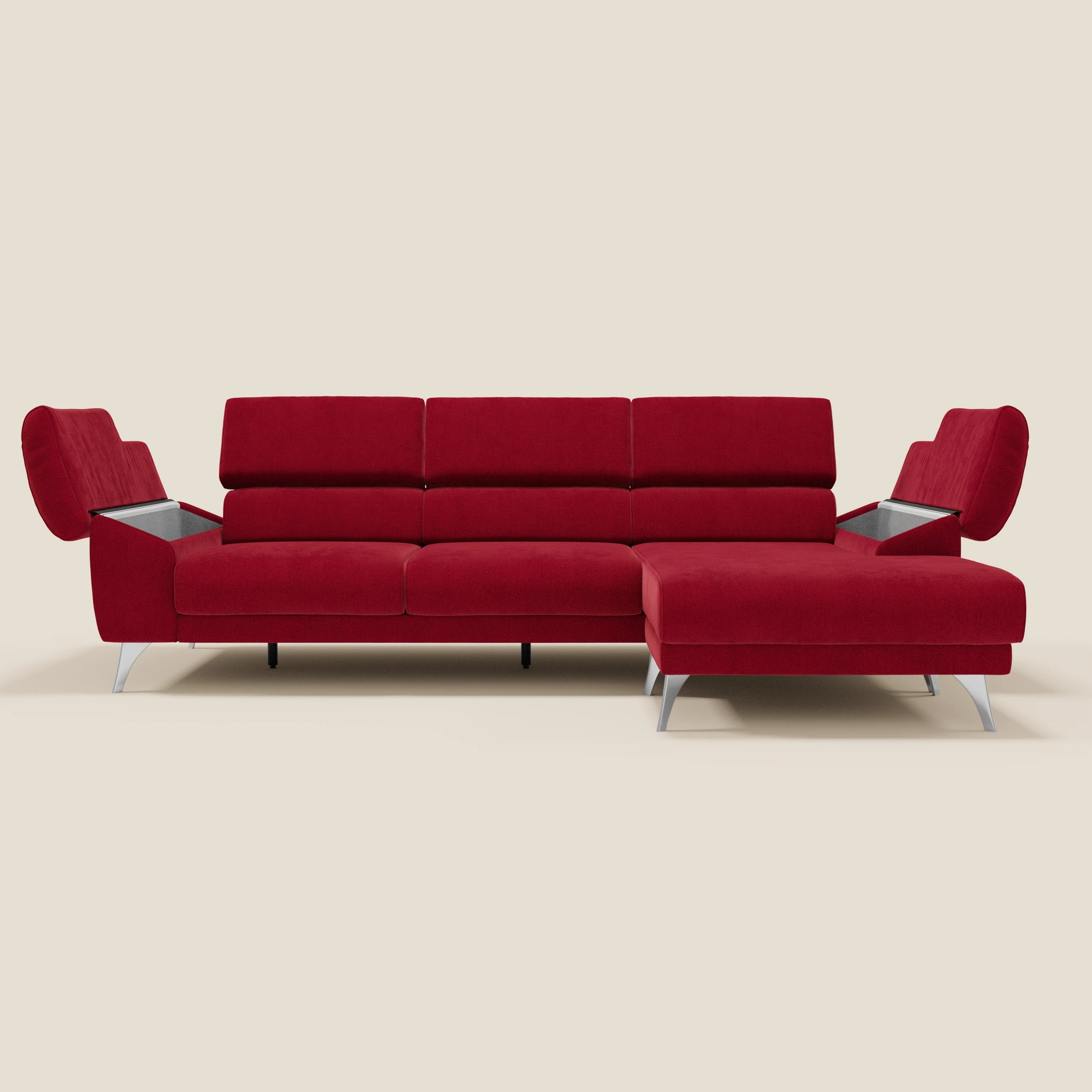 Donatello Ecksofa mit verschiebbaren Sitzen, Armlehnen mit Stauraum und Kopfstütze aus weichem, abwaschbarem Stoff T23 Burgunder