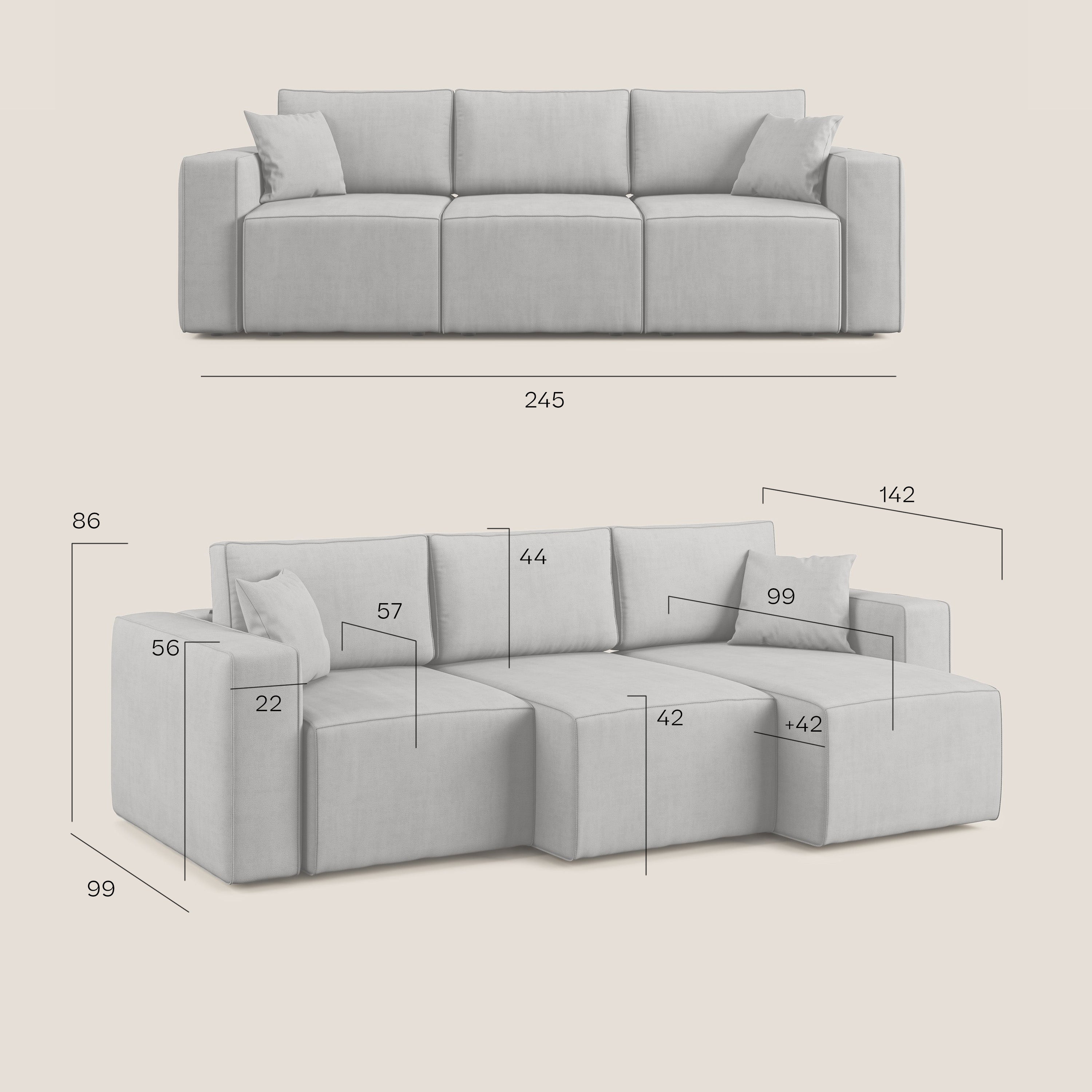 Morfeo divano con 3 sedute estraibili in morbido tessuto impermeabile T02 blu - divani.store