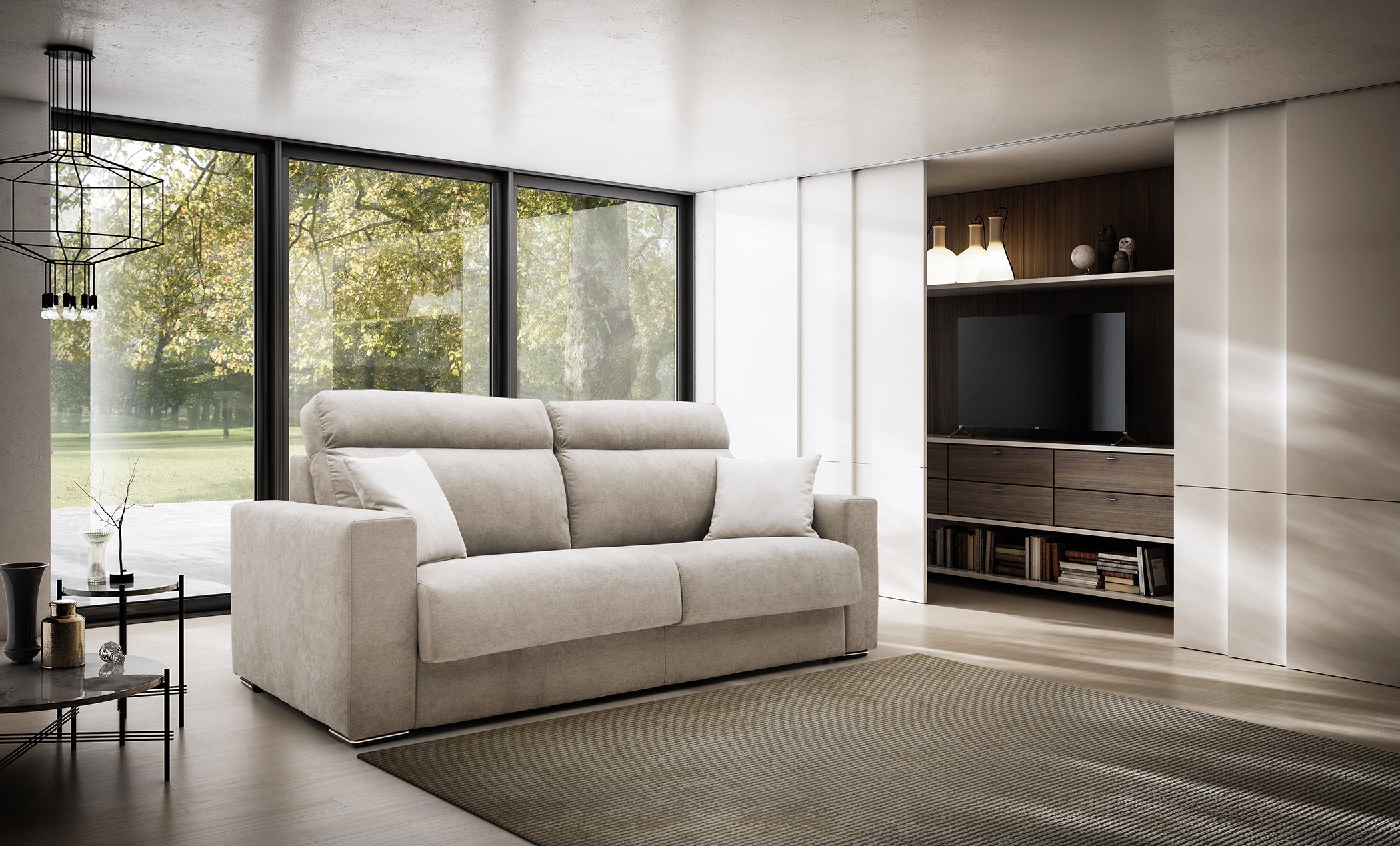 Nikita Divano letto matrimoniale con schienale morbido alto e rivestimento T02 panna - divani.store