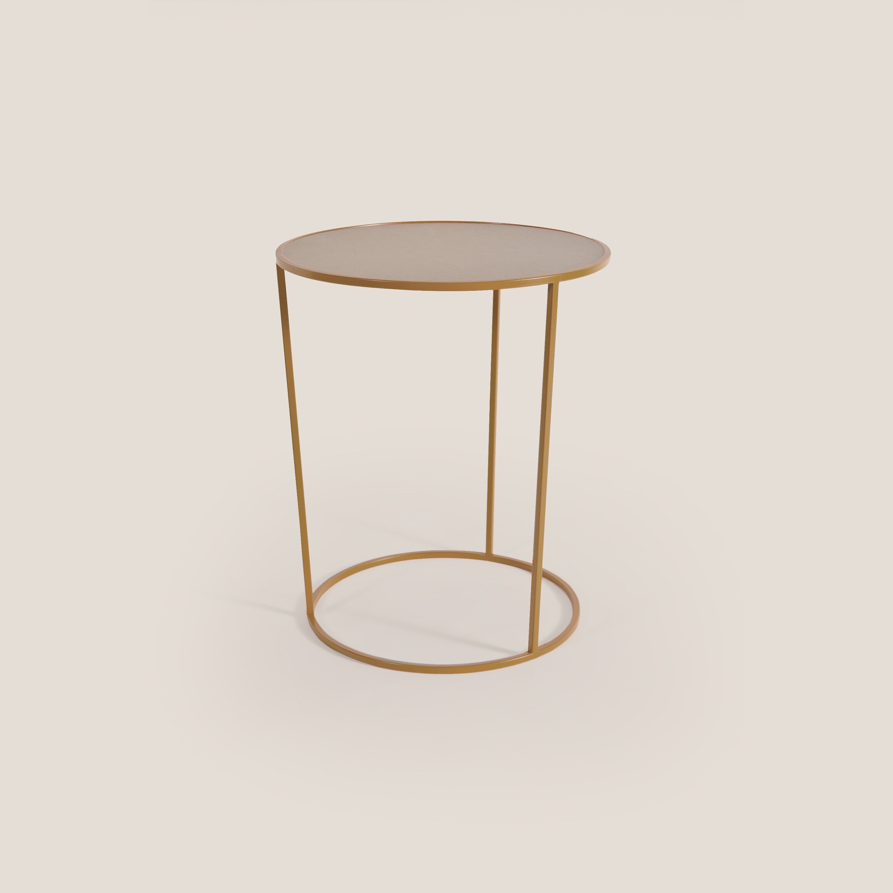 Costance tavolino rotondo da salotto con piano in pelle fiore melaminico - divani.store