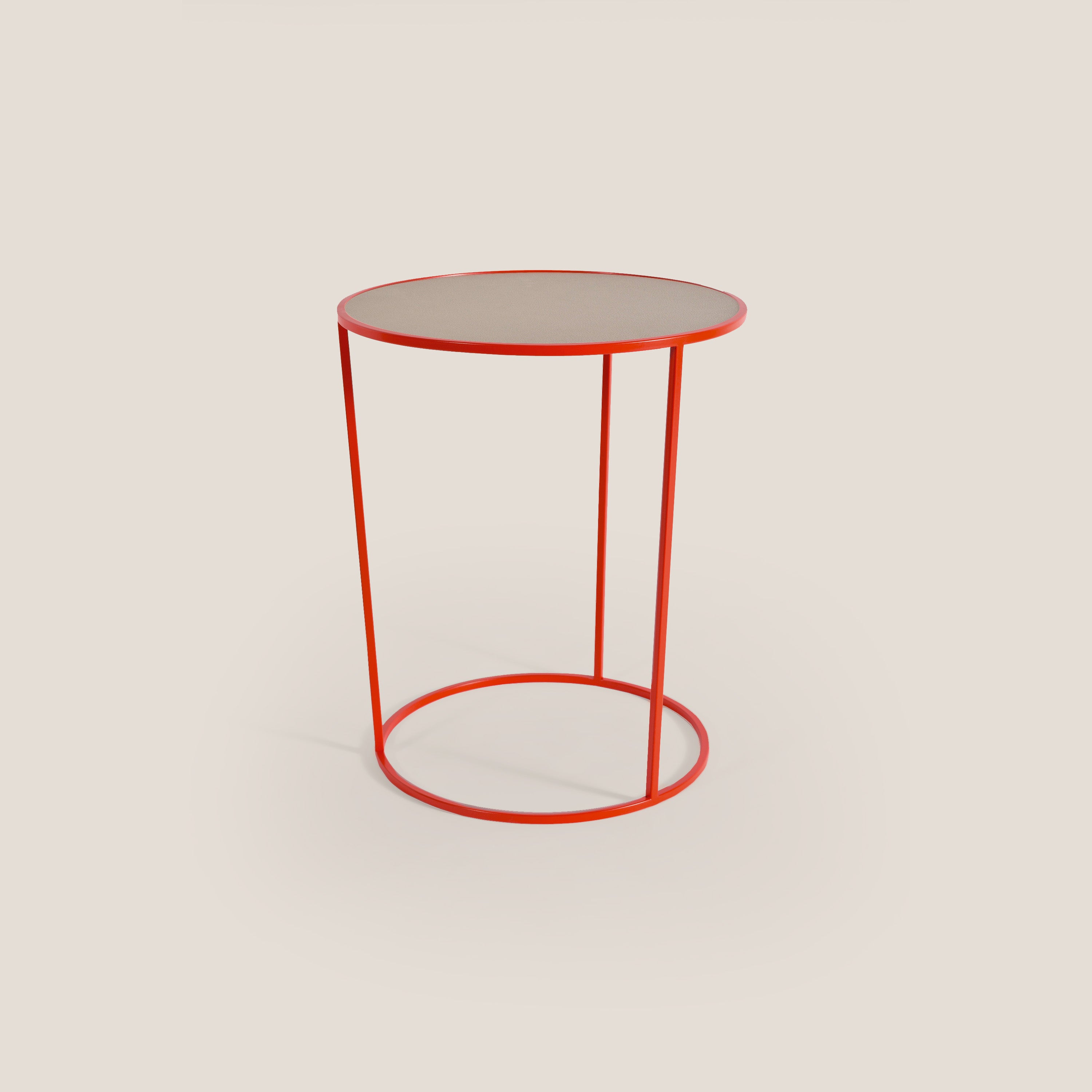 Costance tavolino rotondo da salotto con piano in pelle fiore melaminico - divani.store