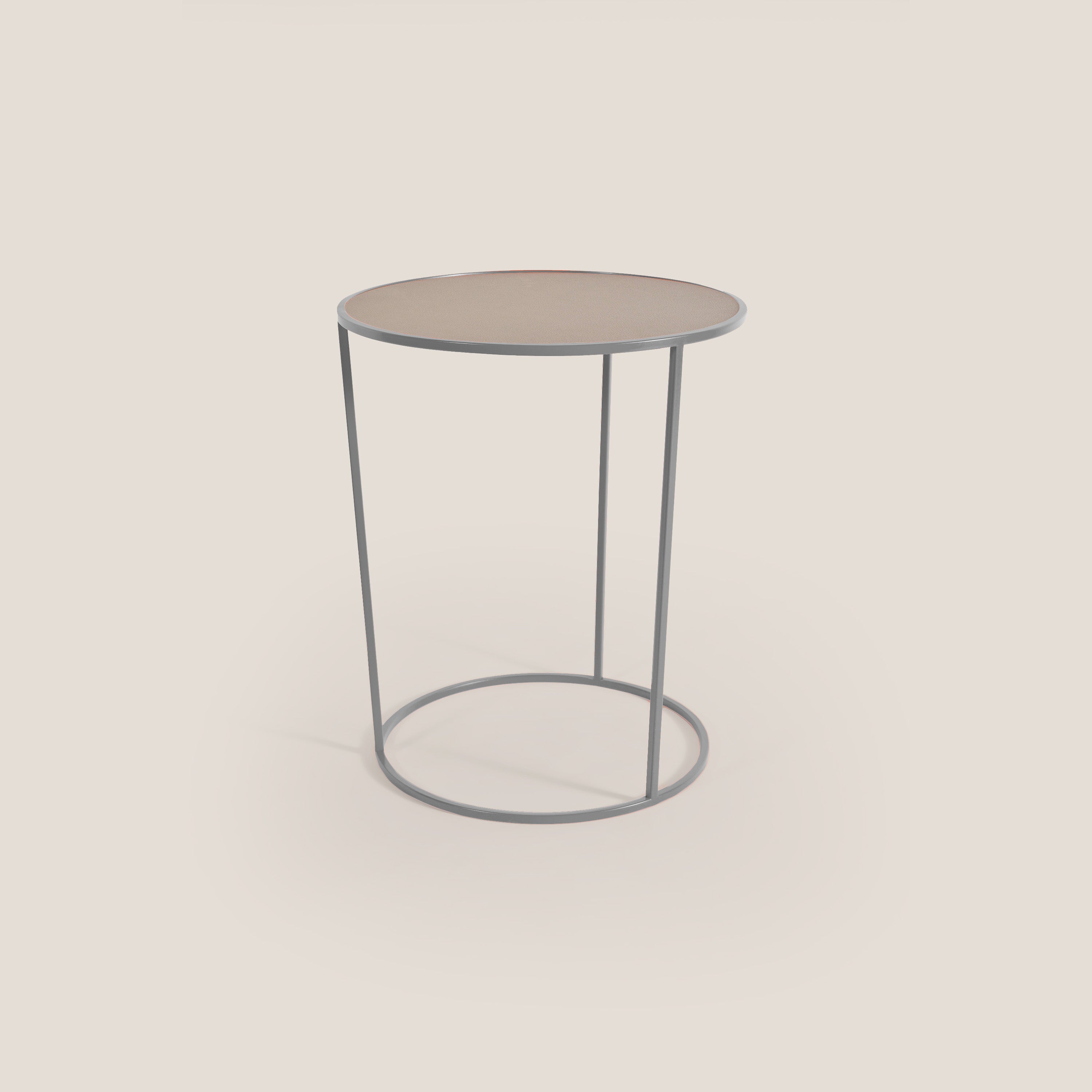 Costance tavolino rotondo da salotto con piano in pelle fiore melaminico - divani.store