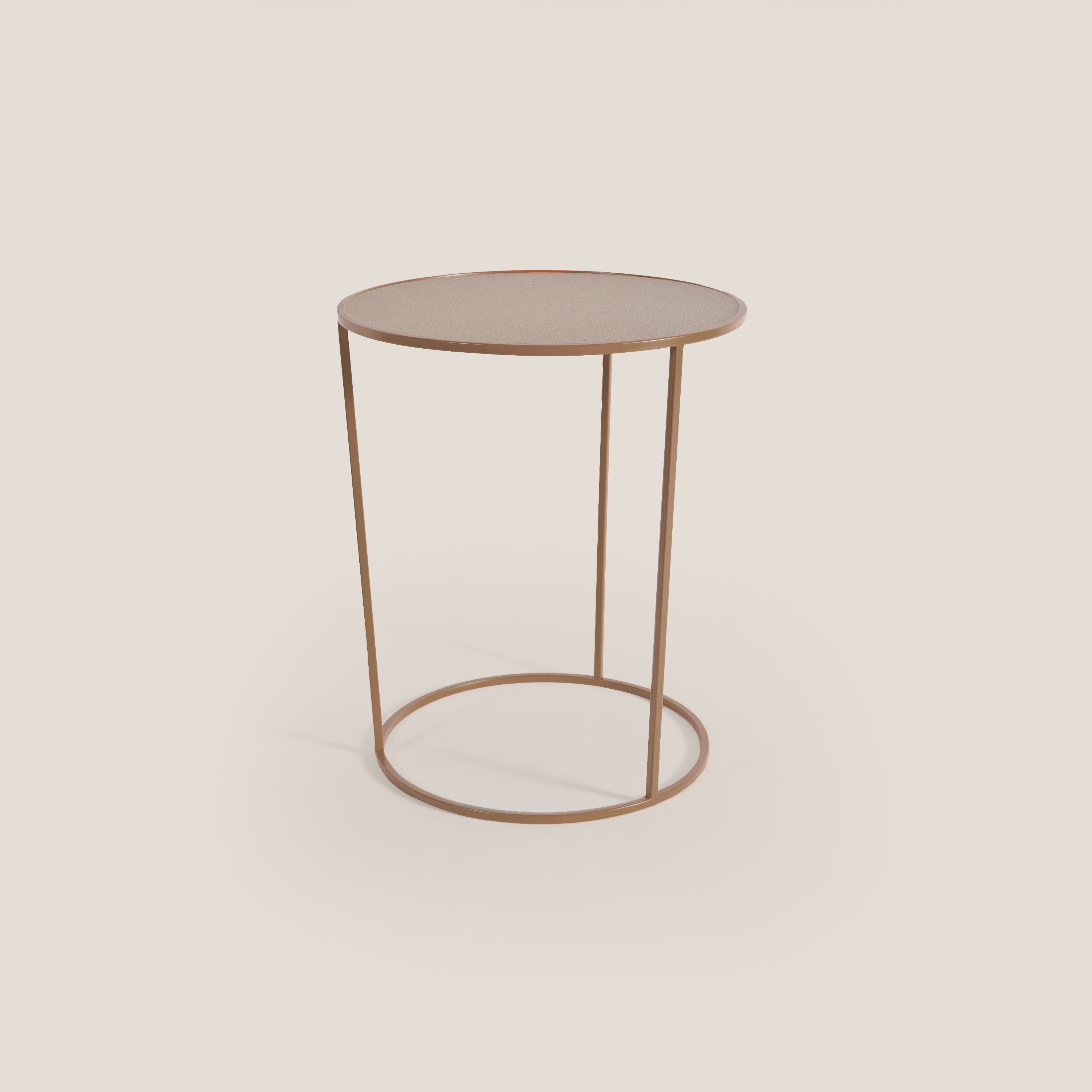 Costance tavolino rotondo da salotto con piano in pelle fiore melaminico - divani.store