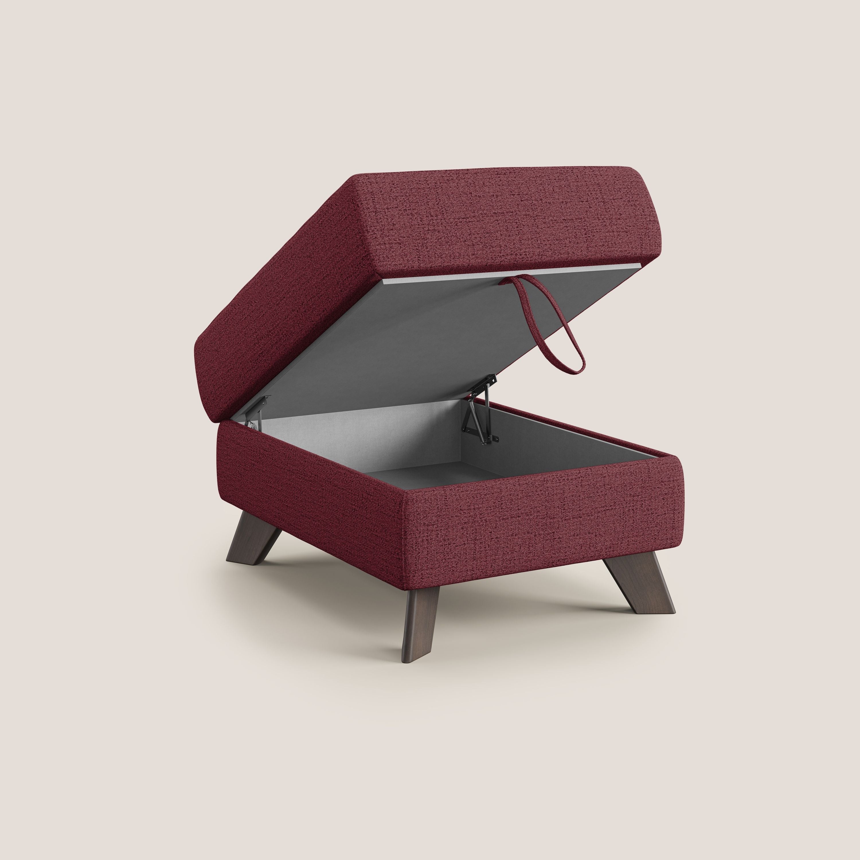 Moon Pouf contenitore e piedini alti in tessuto morbido impermeabile fiammato T03 rosso - divani.store