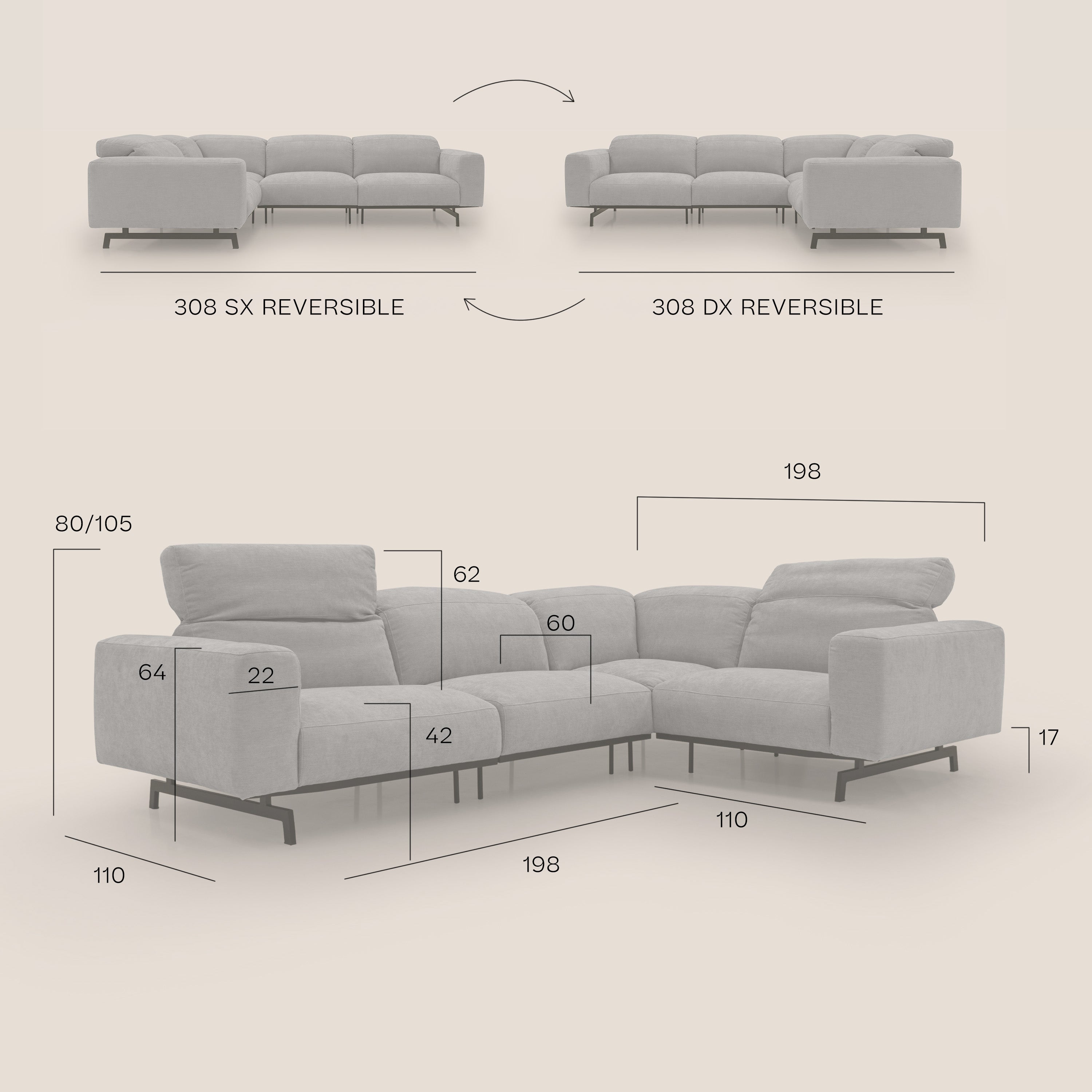 Sakura wendbares, modulares Ecksofa aus weichem, wasserfestem geflammtem Stoff T14 gelb