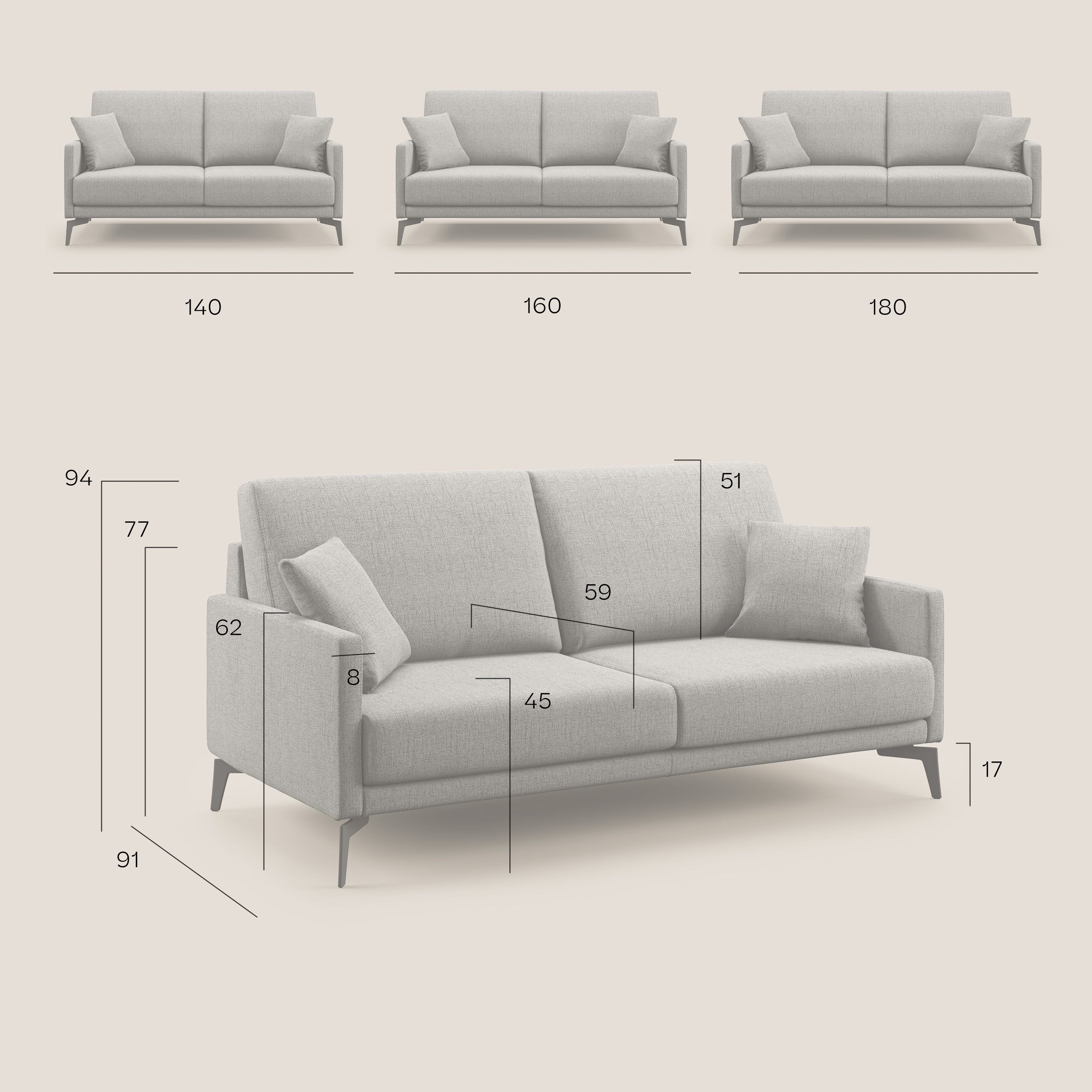 Saturno divano moderno in tessuto morbido impermeabile T03 rosso - divani.store