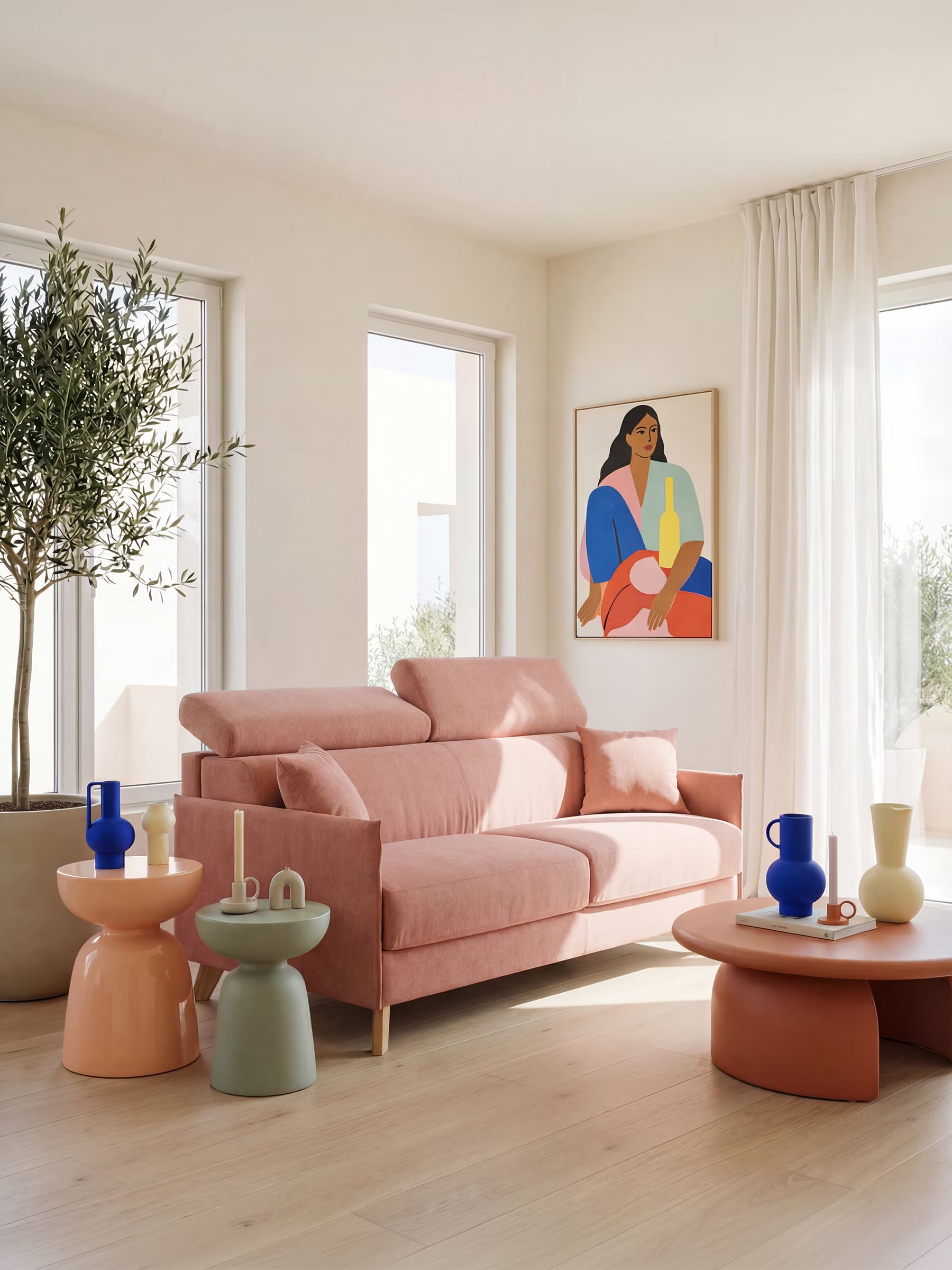 Sole Schlafsofa mit Matratze und verstellbaren Kopfstützen – elegantes Design, 100 % abziehbarer Bezug aus fleckenabweisendem Stoff T23