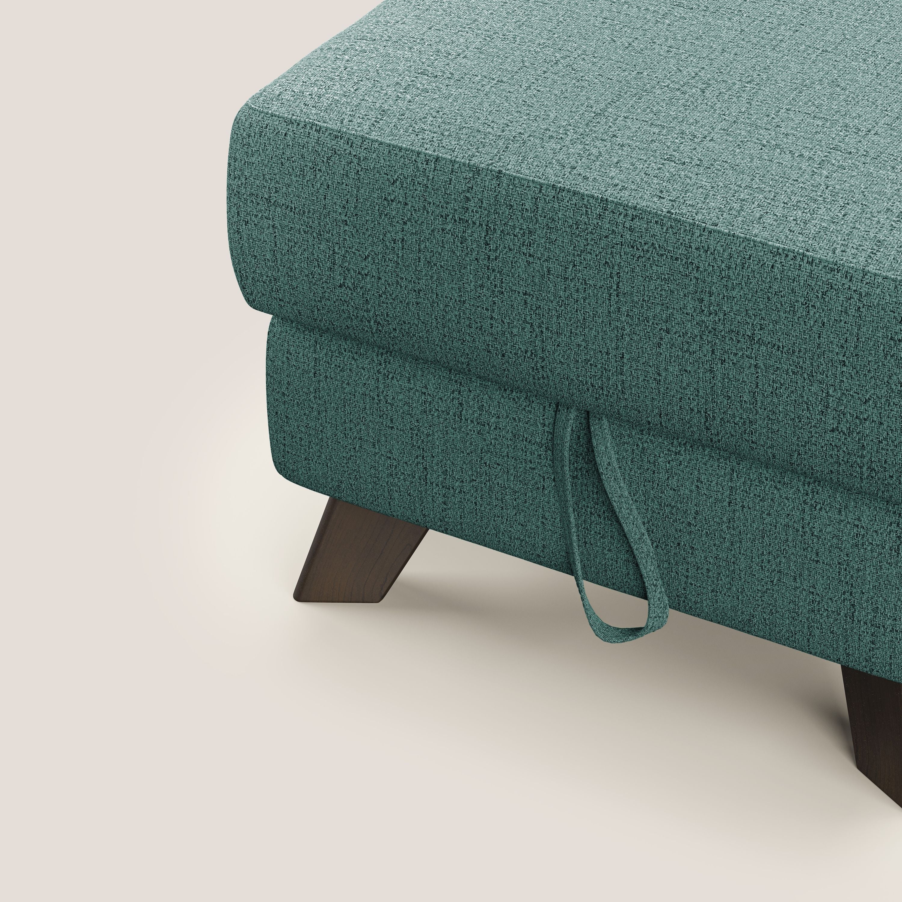 Moon Pouf contenitore e piedini alti in tessuto morbido impermeabile fiammato T03 verde acqua - divani.store