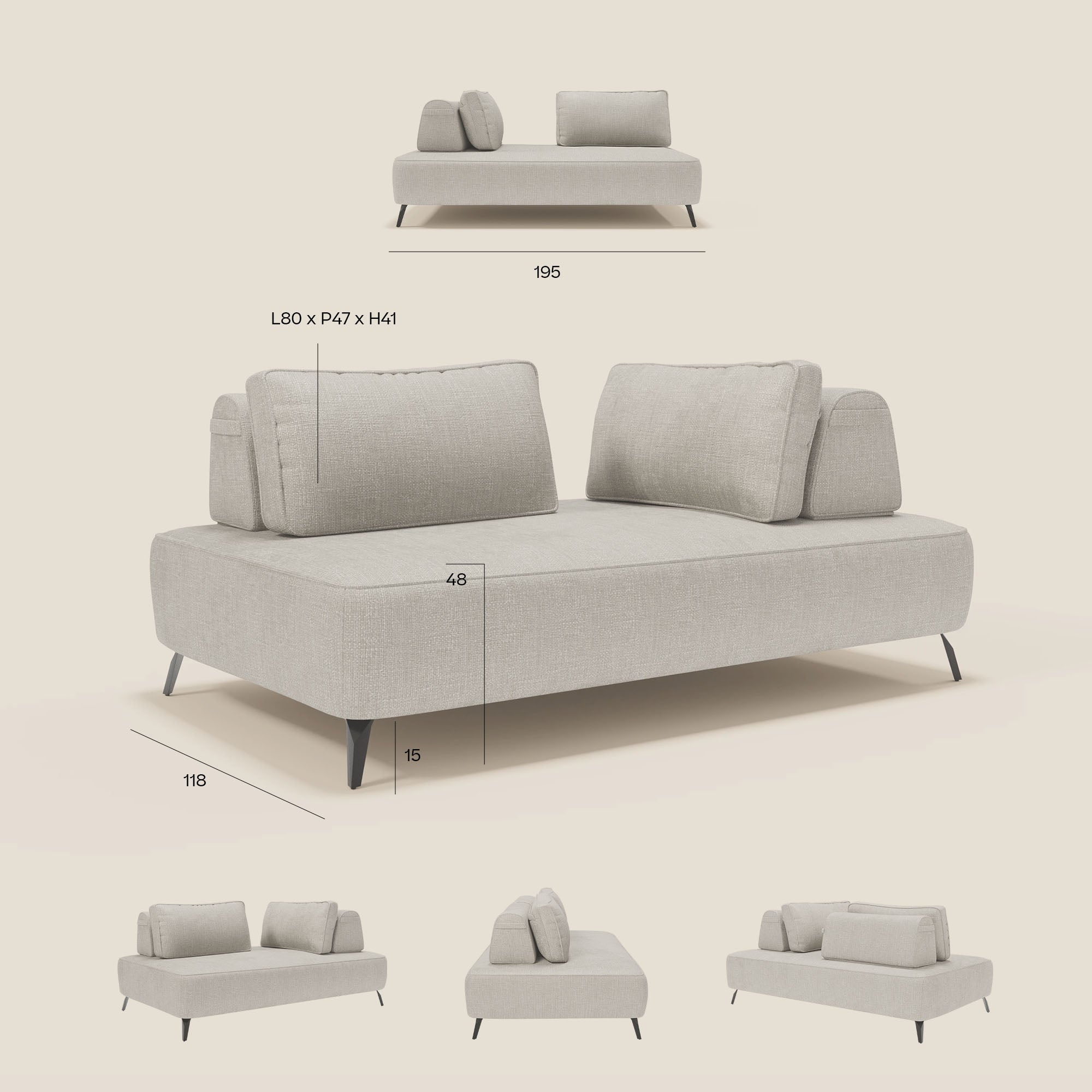 Volta modulares Sofa mit beweglichen Rückenlehnen aus feinem Chenille-Stoff T06 anthrazit