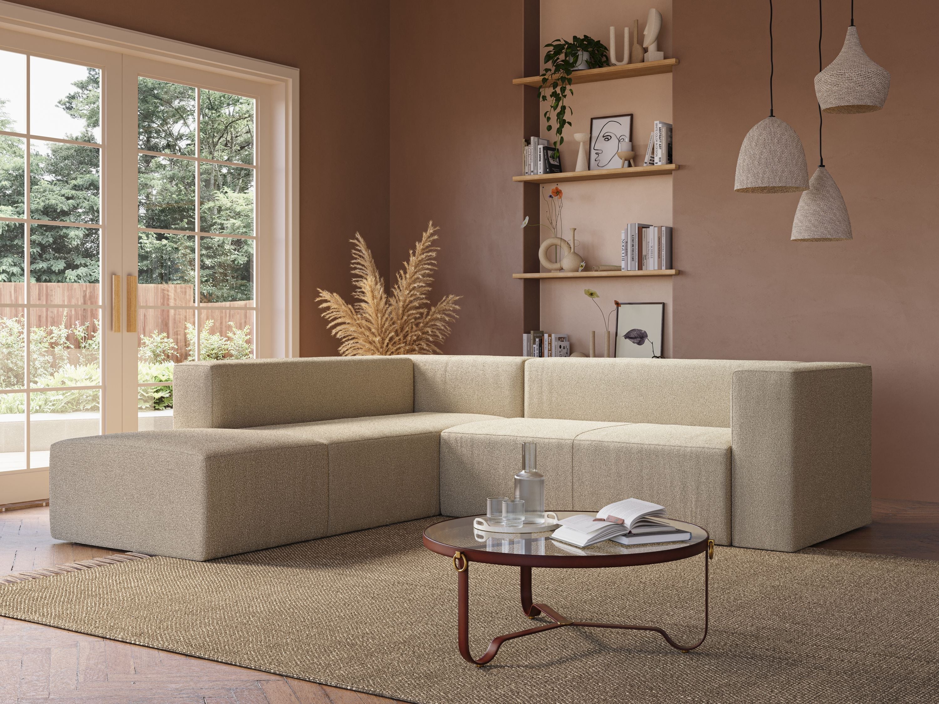 Nettuno divano angolare modulare componibile in morbido tessuto bouclè T07 beige - divani.store