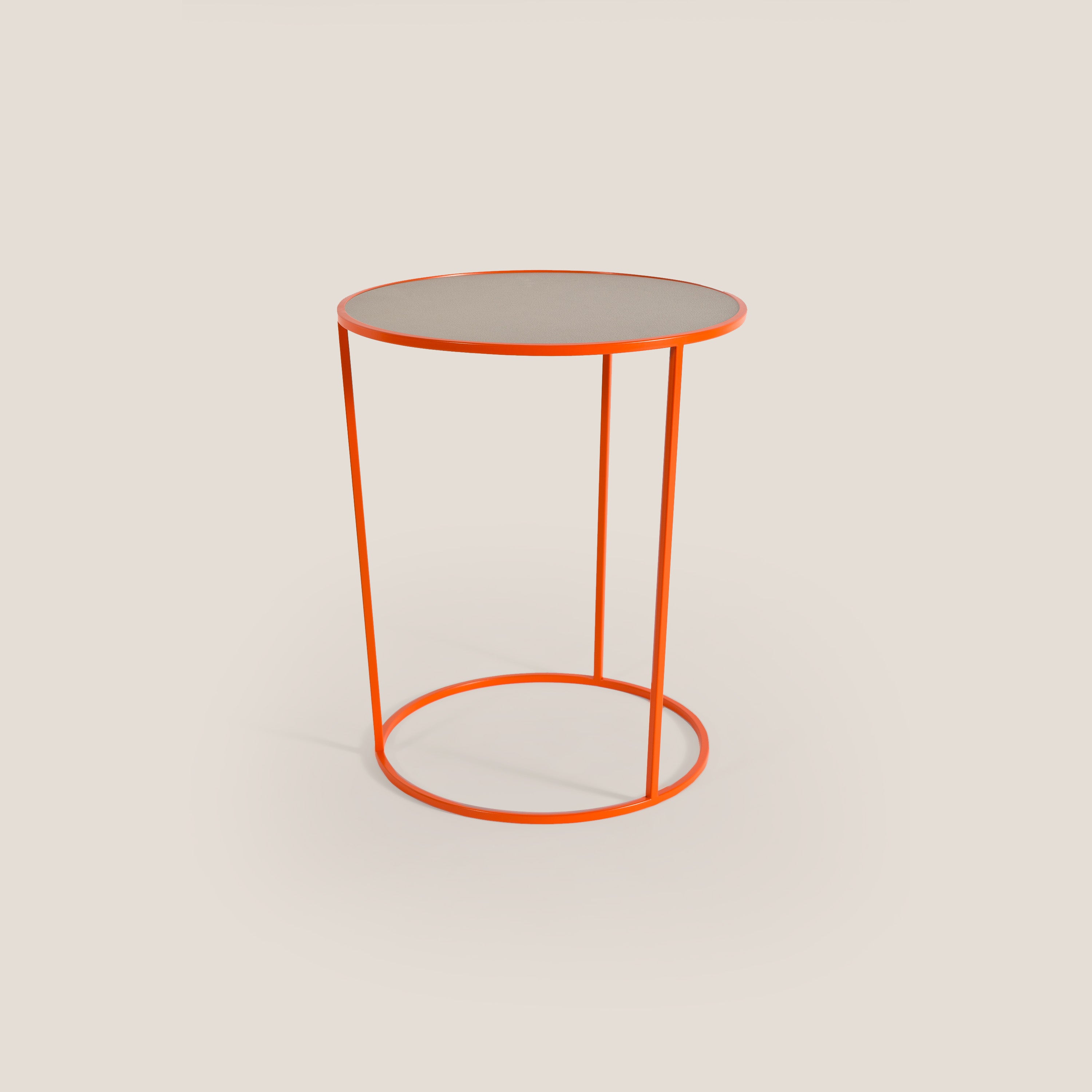 Costance tavolino rotondo da salotto con piano in pelle fiore melaminico - divani.store