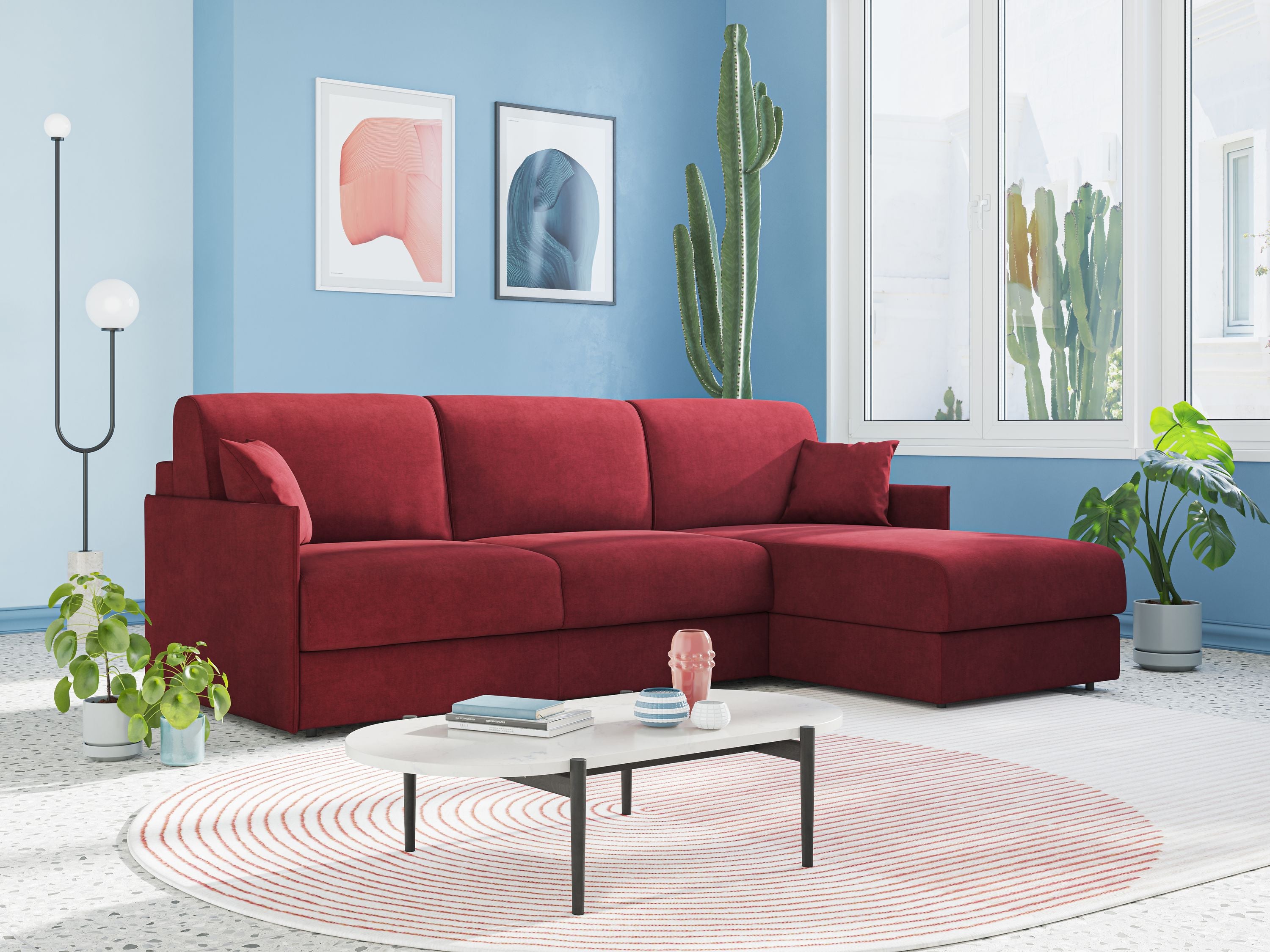 Evans Divano letto angolare con penisola in morbido tessuto impermeabile T02 - divani.store