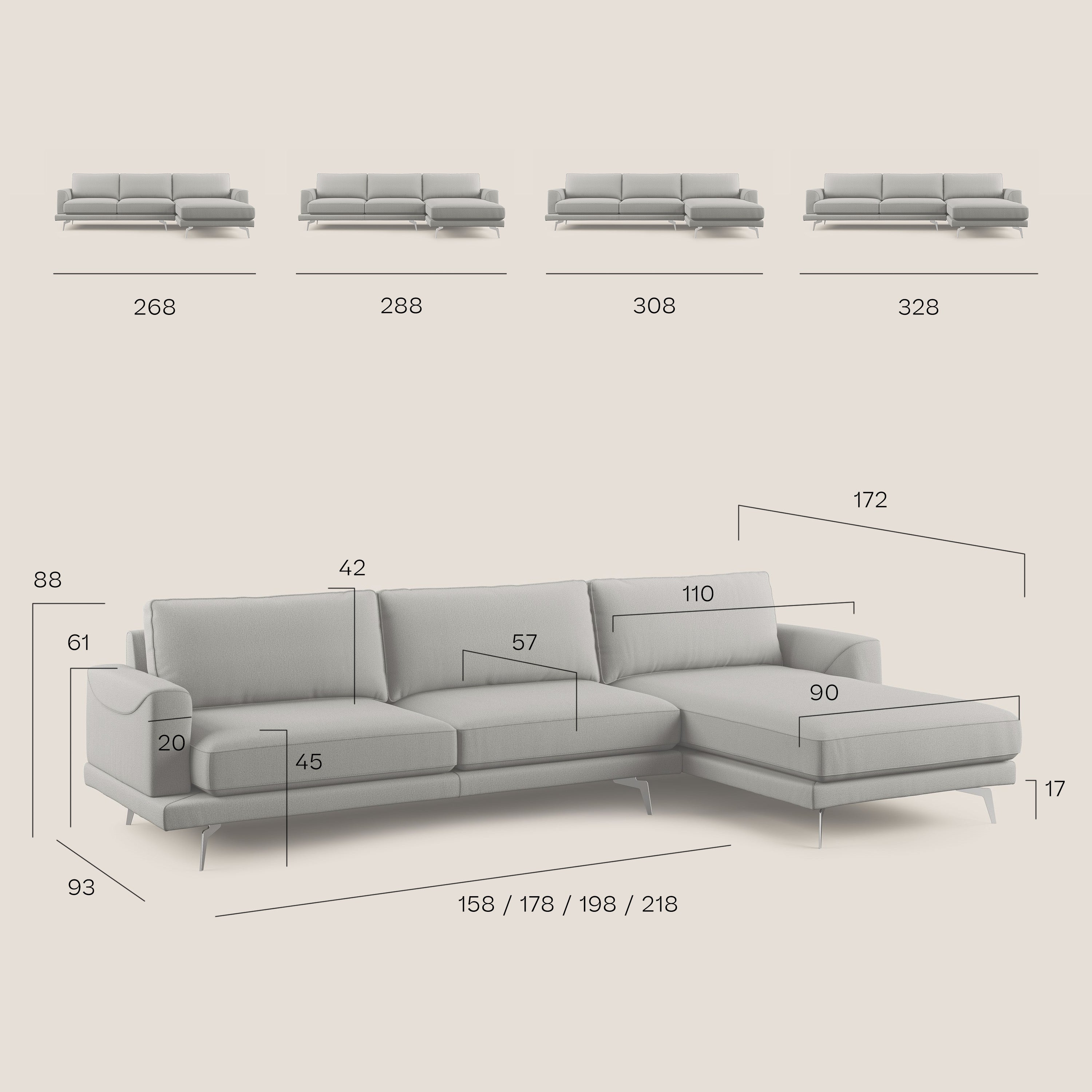 Dorian divano moderno angolare con penisola in tessuto morbido antimacchia T05 - divani.store