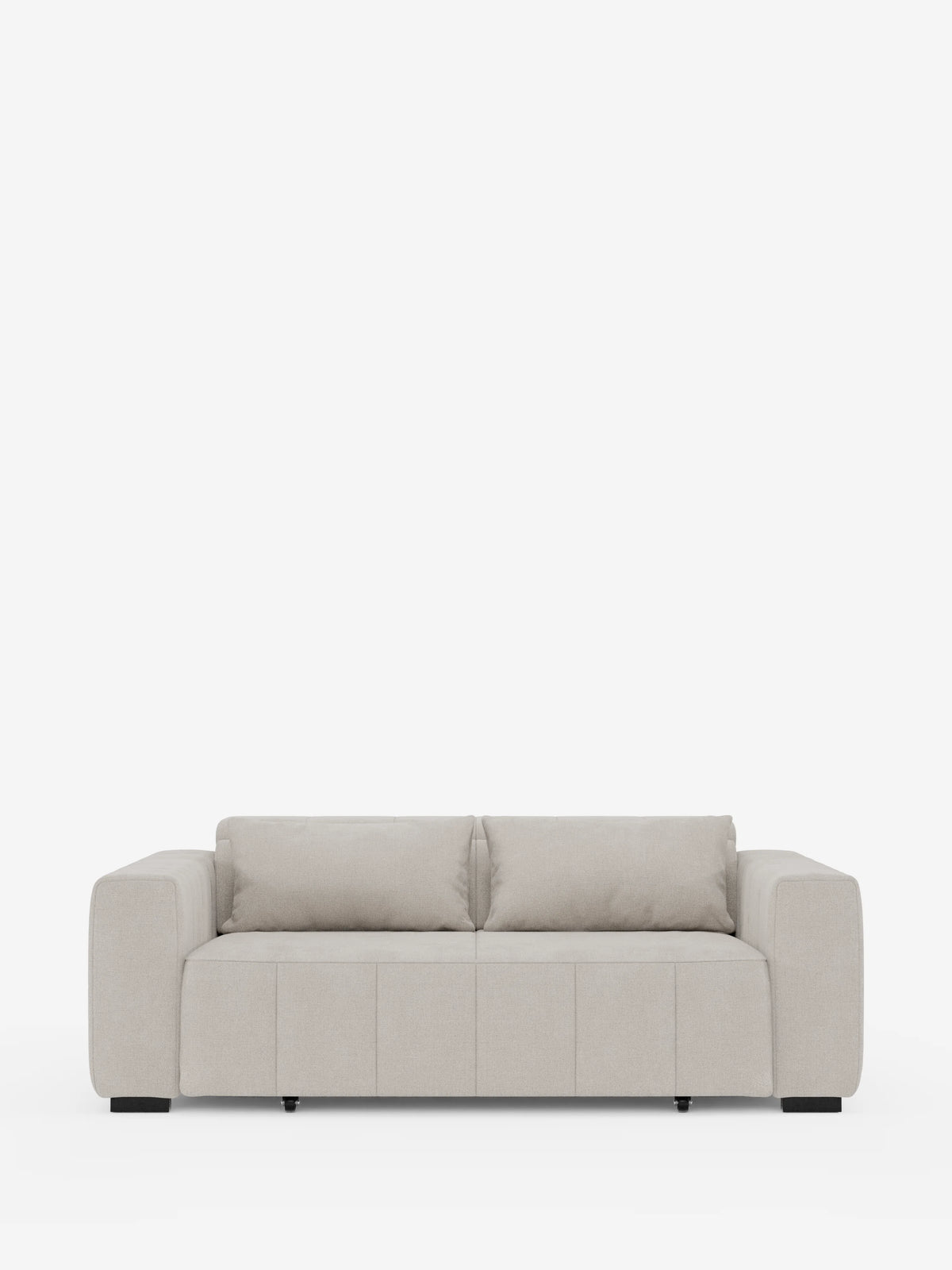 Un divano a tre posti in stile dorico contemporaneo color beige chiaro di Divani.Store, caratterizzato da ampi braccioli squadrati, due spaziosi cuscini di seduta con funzione relax elettrica e due cuscini dello schienale abbinati con poggiatesta regolabili. Rivestito in tessuto T23 facile da pulire, questo divano moderno presenta piedini minimalisti neri a blocco e un design elegante che risalta sullo sfondo bianco a tinta unita.