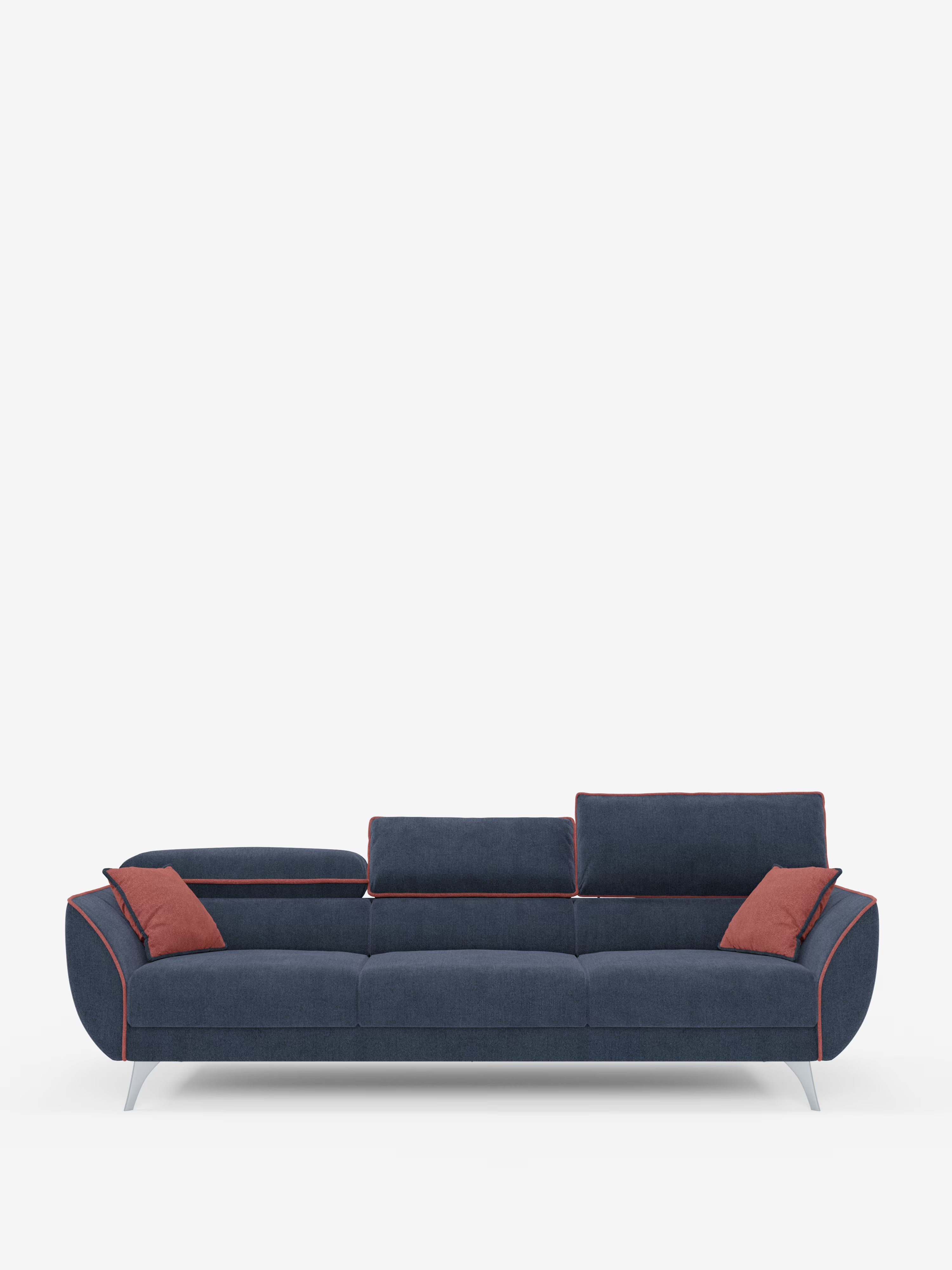 Michelangelo 4 Sitzer Zweifarbiges - Sofa mit 3 ausziehbaren Sitzen und verstellbaren Kopfstützen aus abwaschbarem Stoff T23 pfirsich-schieferblau