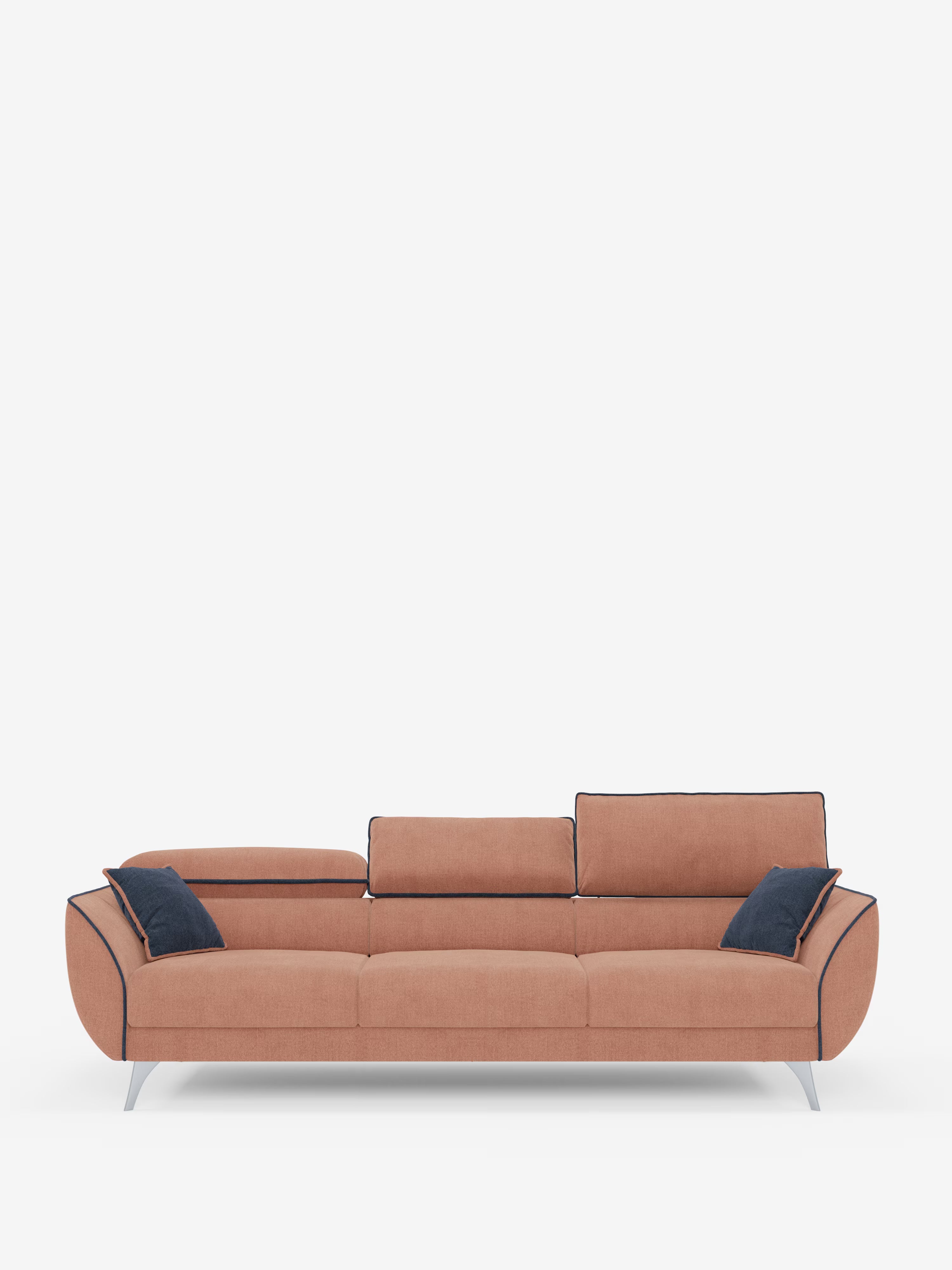 Michelangelo 4 Sitzer Zweifarbiges - Sofa mit 3 ausziehbaren Sitzen und verstellbaren Kopfstützen aus abwaschbarem Stoff T23 pfirsich-schieferblau
