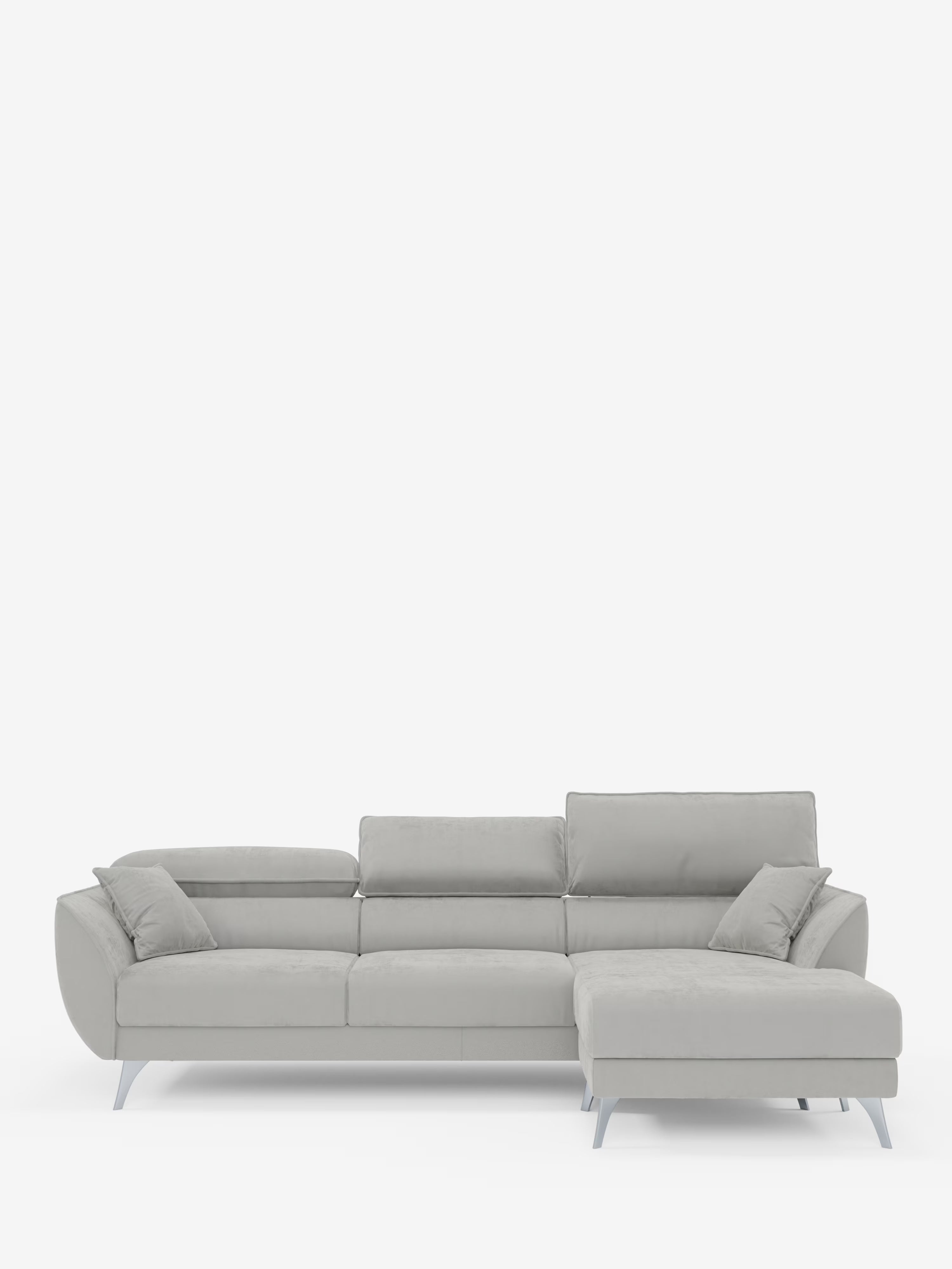 Michelangelo Ecksofa mit Chaise Longue und verschiebbaren Sitzen - verstellbaren Kopfstützen aus raffiniertem, fleckenabweisendem Stoff in Samtoptik T30