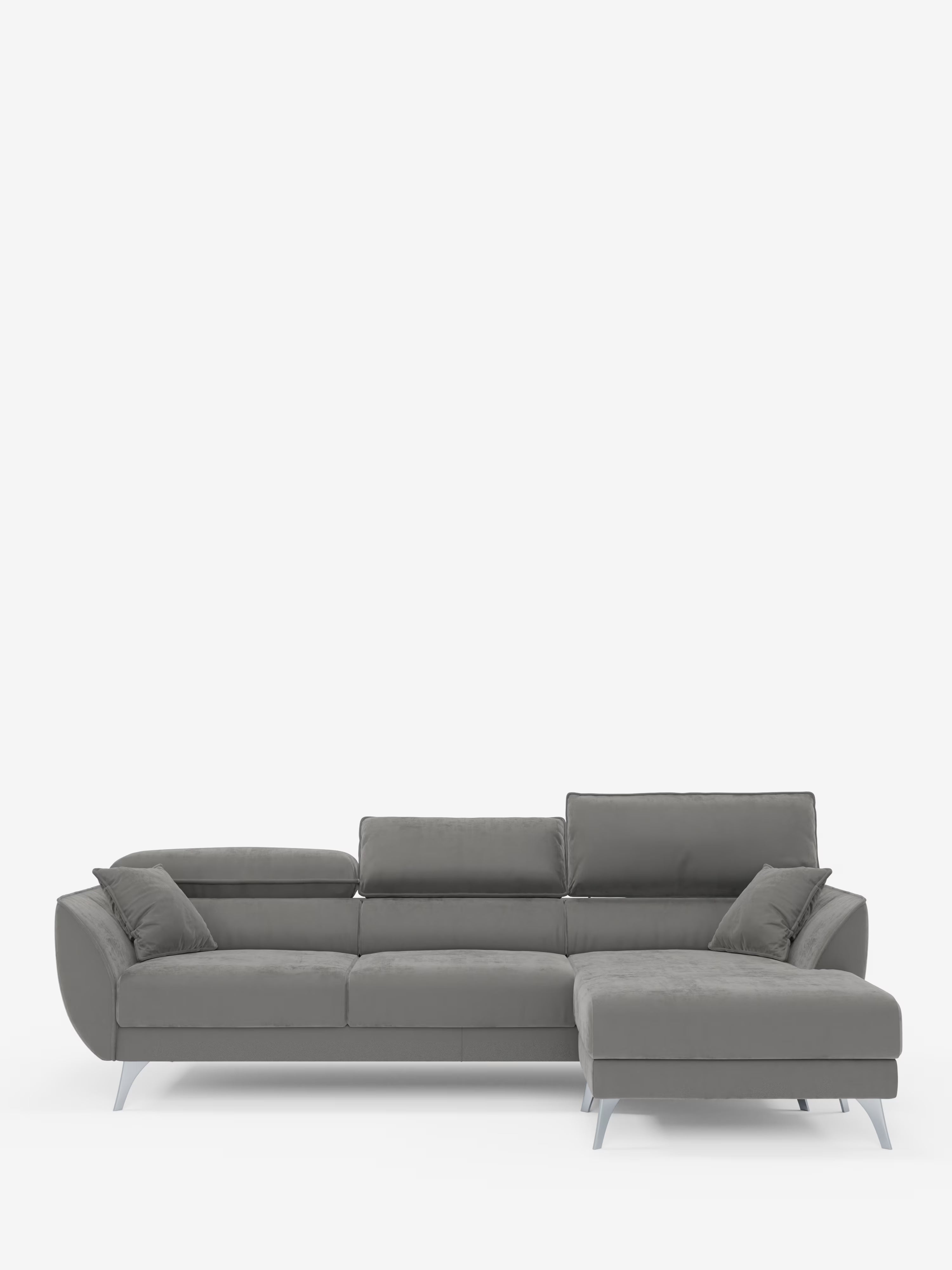 Michelangelo Ecksofa mit Chaise Longue und verschiebbaren Sitzen - verstellbaren Kopfstützen aus raffiniertem, fleckenabweisendem Stoff in Samtoptik T30