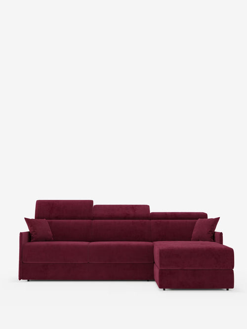 Miryam kompaktes Ecksofa mit Schlaffunktion mit Matratze - verstellbare Kopfstützen und Halbinsel mit Stauraum in abnehmbarem Stoffbezug T31