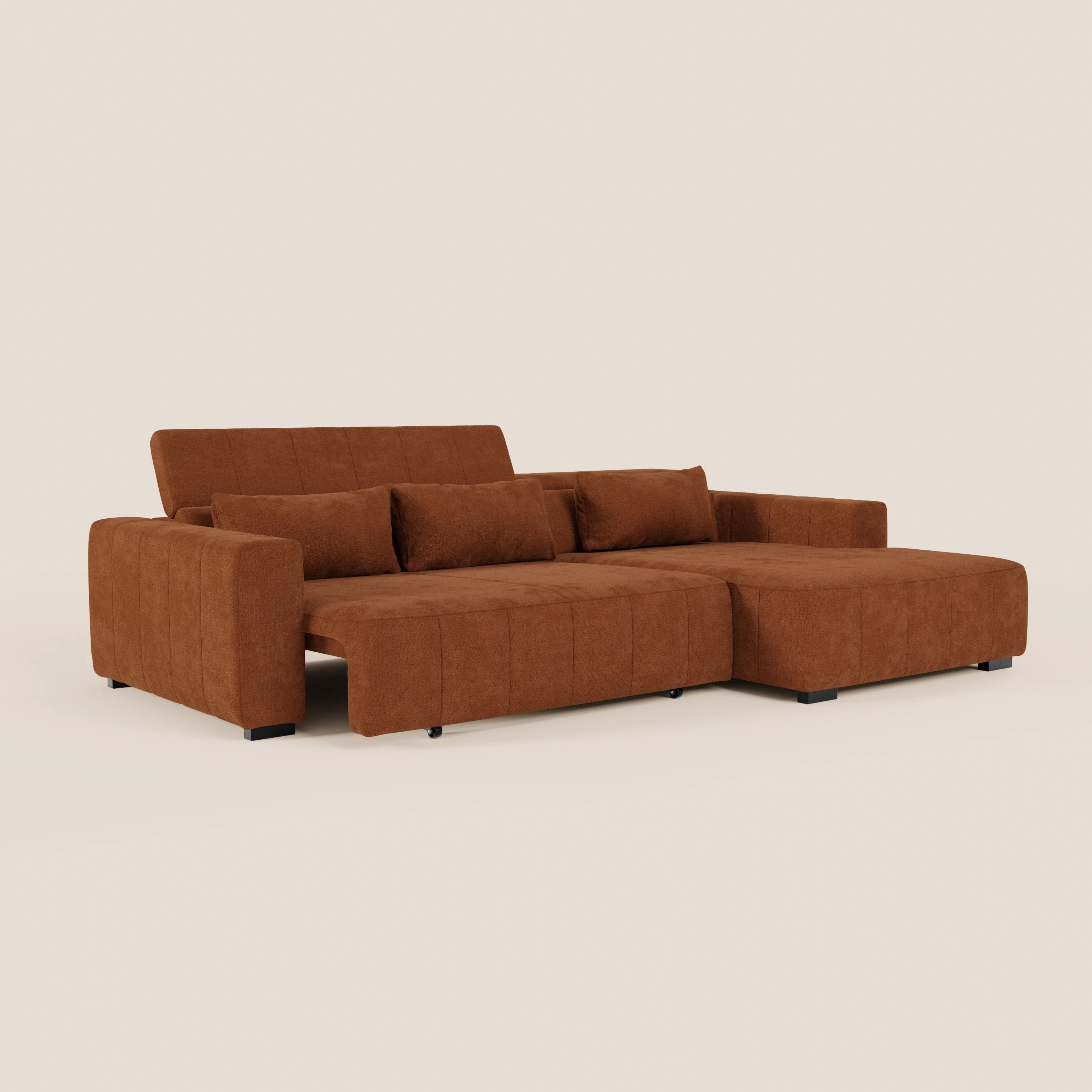 Doric Divano angolare con penisola e sedute allungabili con relax elettrico - poggiatesta reclinabili in tessuto smacchiabile T23