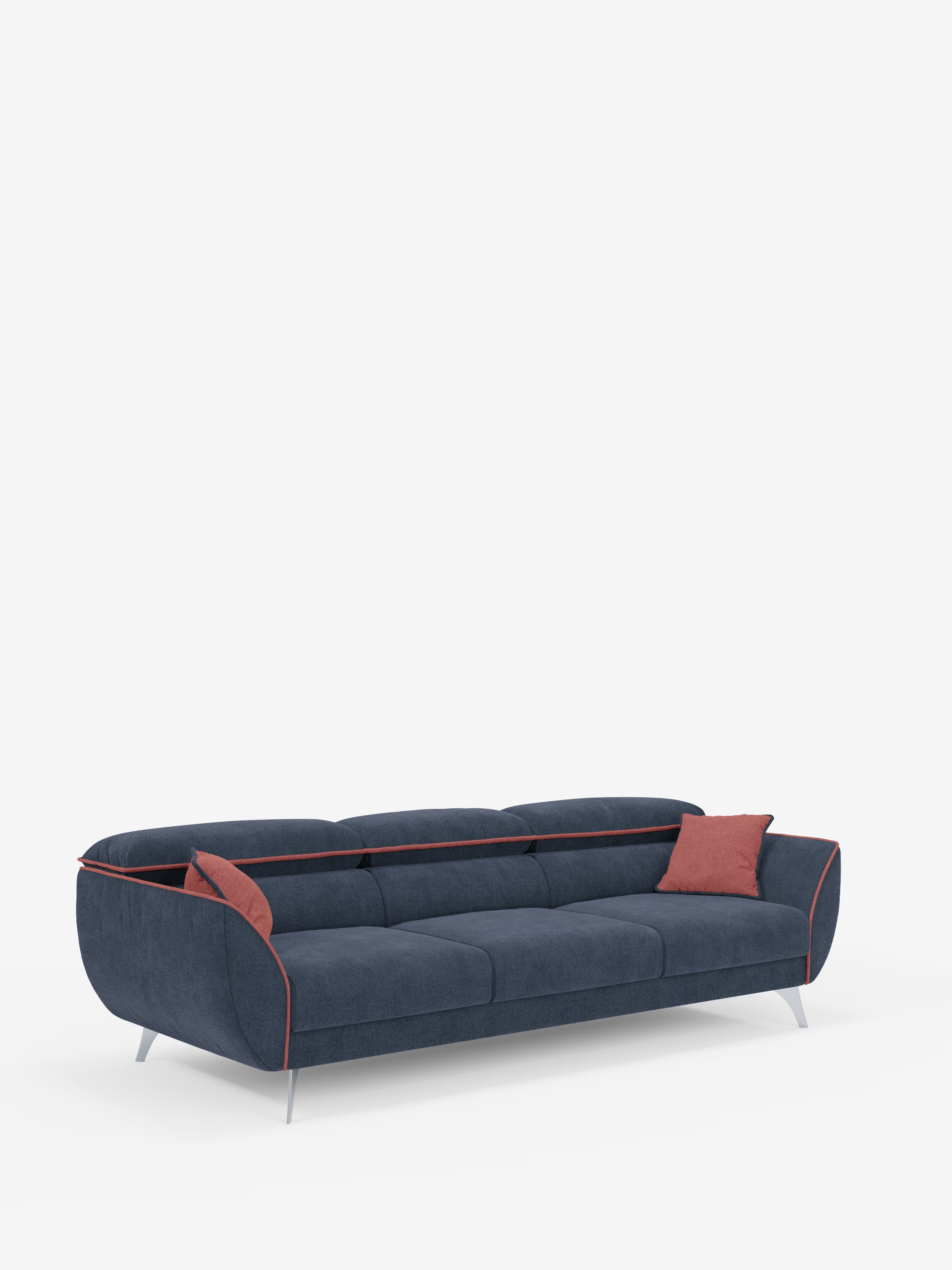 Michelangelo 4 Sitzer Zweifarbiges - Sofa mit 3 ausziehbaren Sitzen und verstellbaren Kopfstützen aus abwaschbarem Stoff T23 pfirsich-schieferblau
