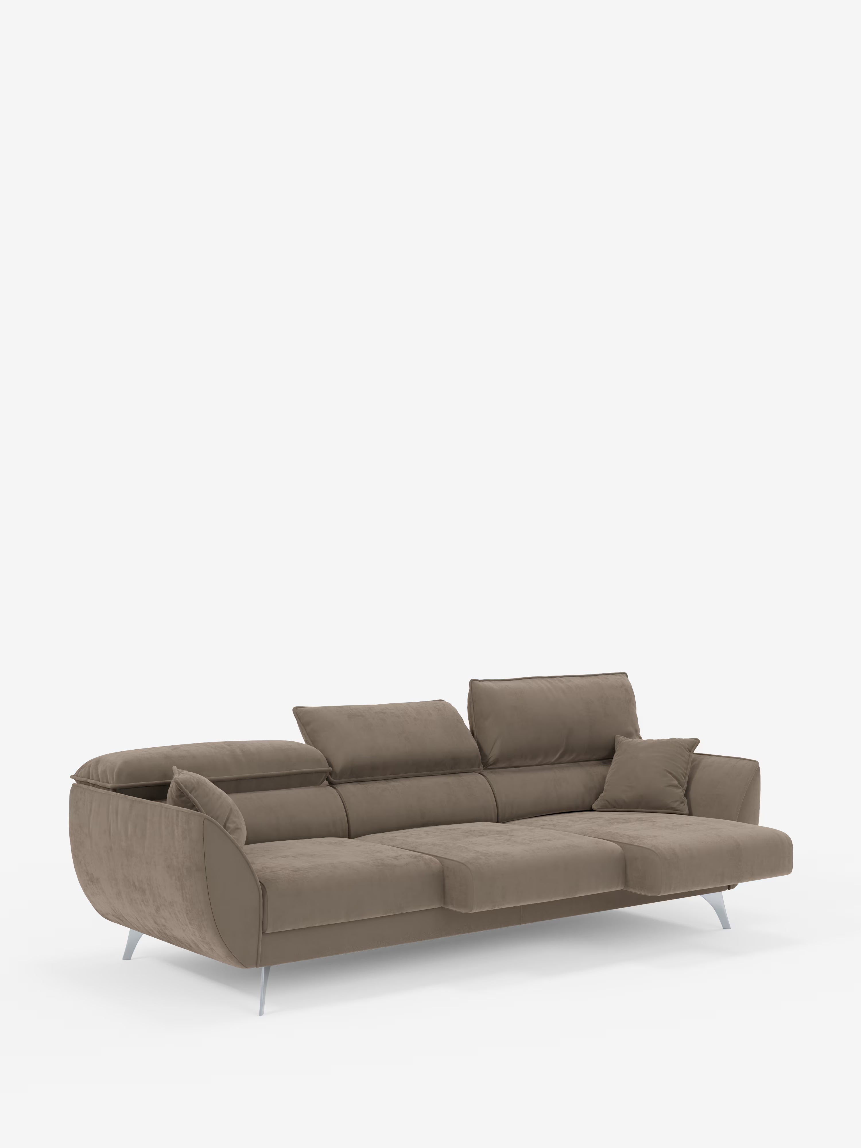 Michelangelo 4-Sitzer – Sofa mit 3 ausziehbaren Sitzen und verstellbaren Kopfstützen aus elegantem, fleckenabweisendem Samtstoff T30