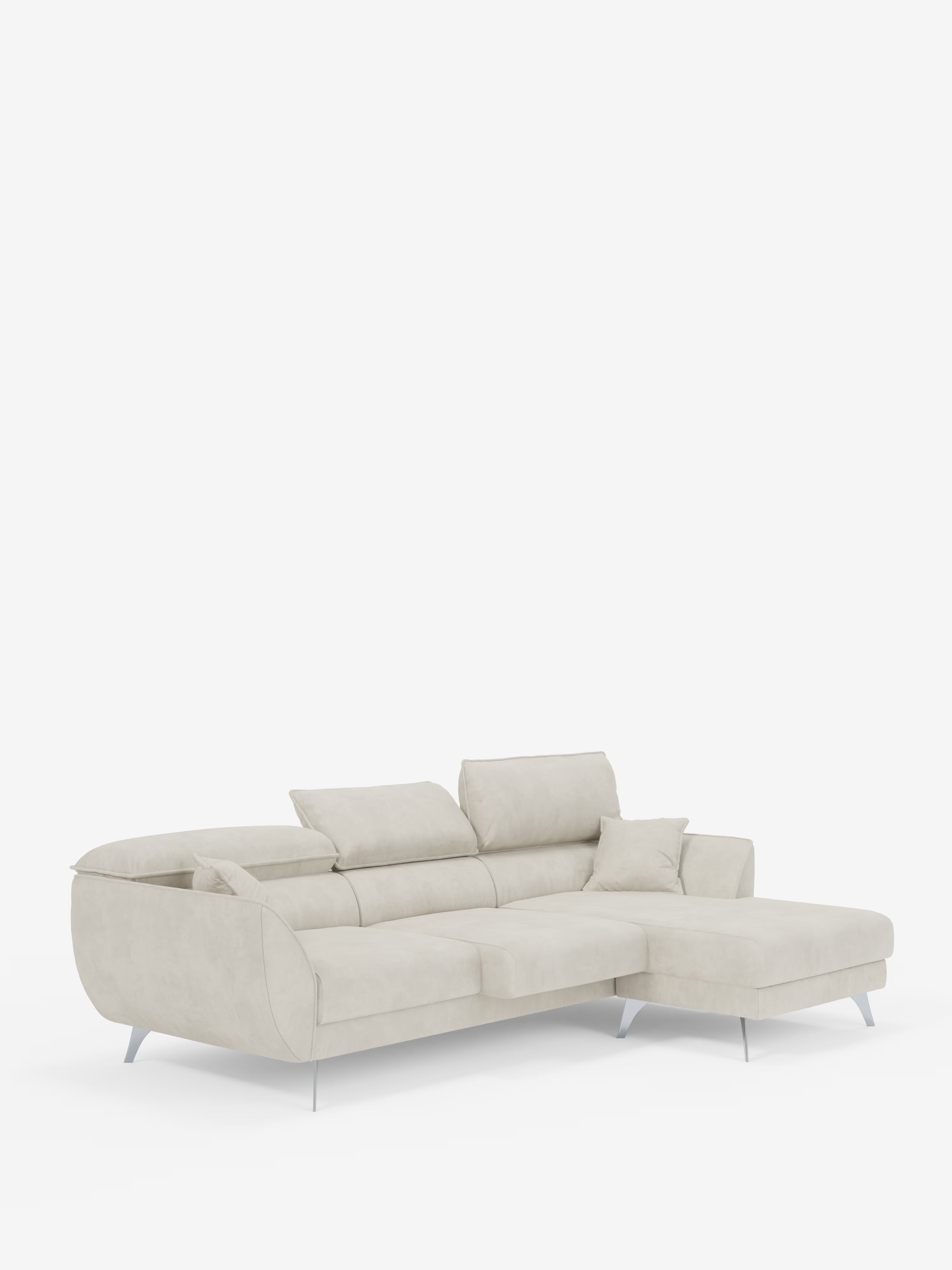 Michelangelo Ecksofa mit Chaise Longue und verschiebbaren Sitzen - verstellbaren Kopfstützen aus raffiniertem, fleckenabweisendem Stoff in Samtoptik T30