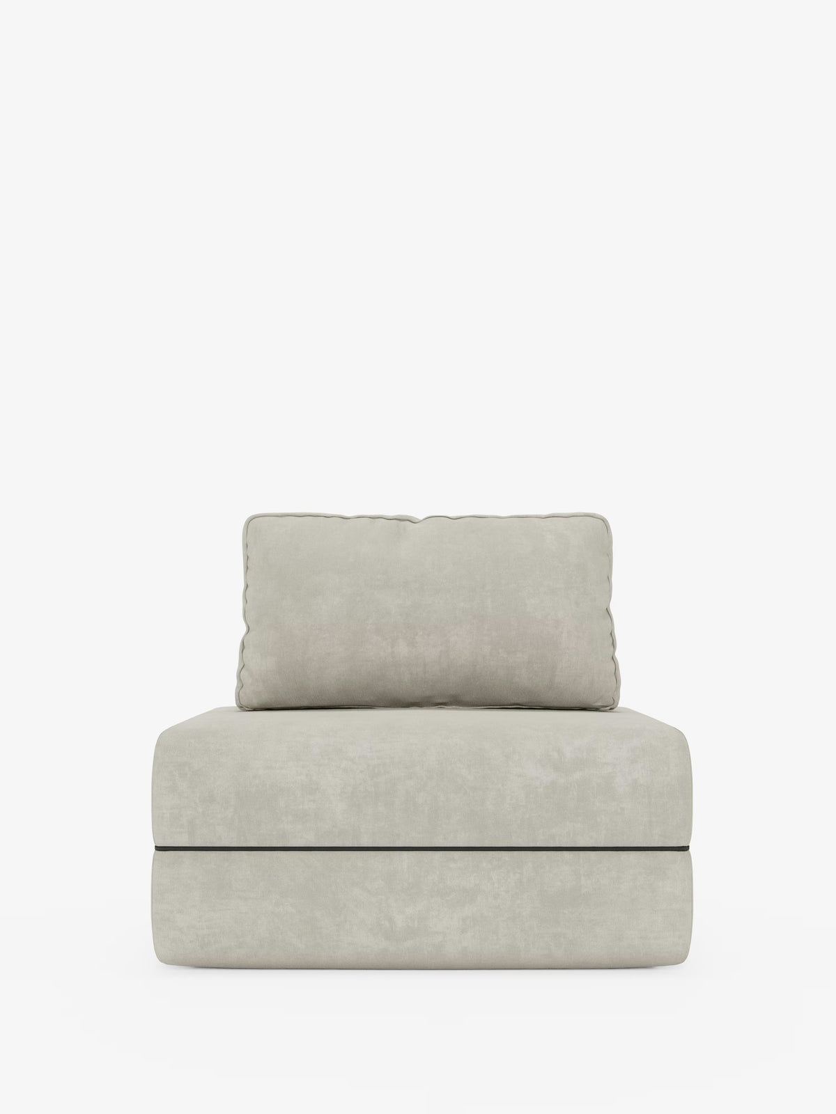 Ecco una versione rivista della tua frase utilizzando i dati del prodotto forniti: La poltrona letto Rift di Divani.Store presenta un design minimalista e moderno, con un tessuto T31 grigio chiaro resistente alle macchie e un'imbottitura morbida. Questa poltrona senza braccioli include un cuscino rettangolare per lo schienale e un elegante schienale mobile per un comfort maggiore, con un materasso in memory foam alto 24 cm per un tocco di lusso in più, il tutto su uno sfondo bianco.